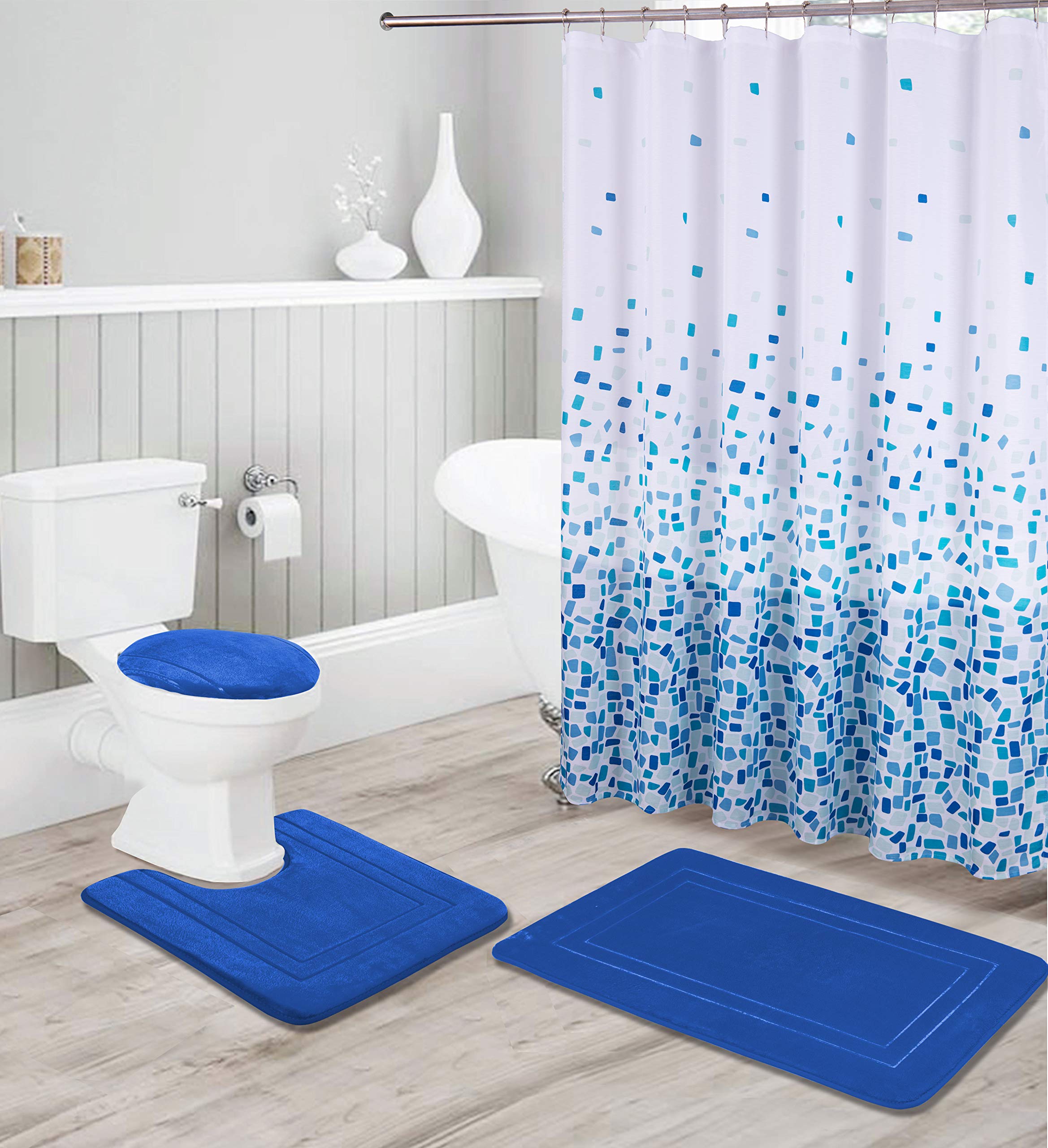 Kids Zone Home Linen Bathroom Collection 16Pc Bathroom Accessory Set - Non-Slip Bath Mat, Non-Slip Contour Mat, Toilet Lid Cover