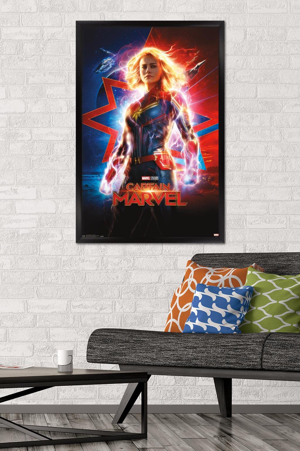 Trends International Marvel Cinematic Universe - Captain Marvel - One Sheet Wall Poster, 22.375'' X 34'', Black Framed Version