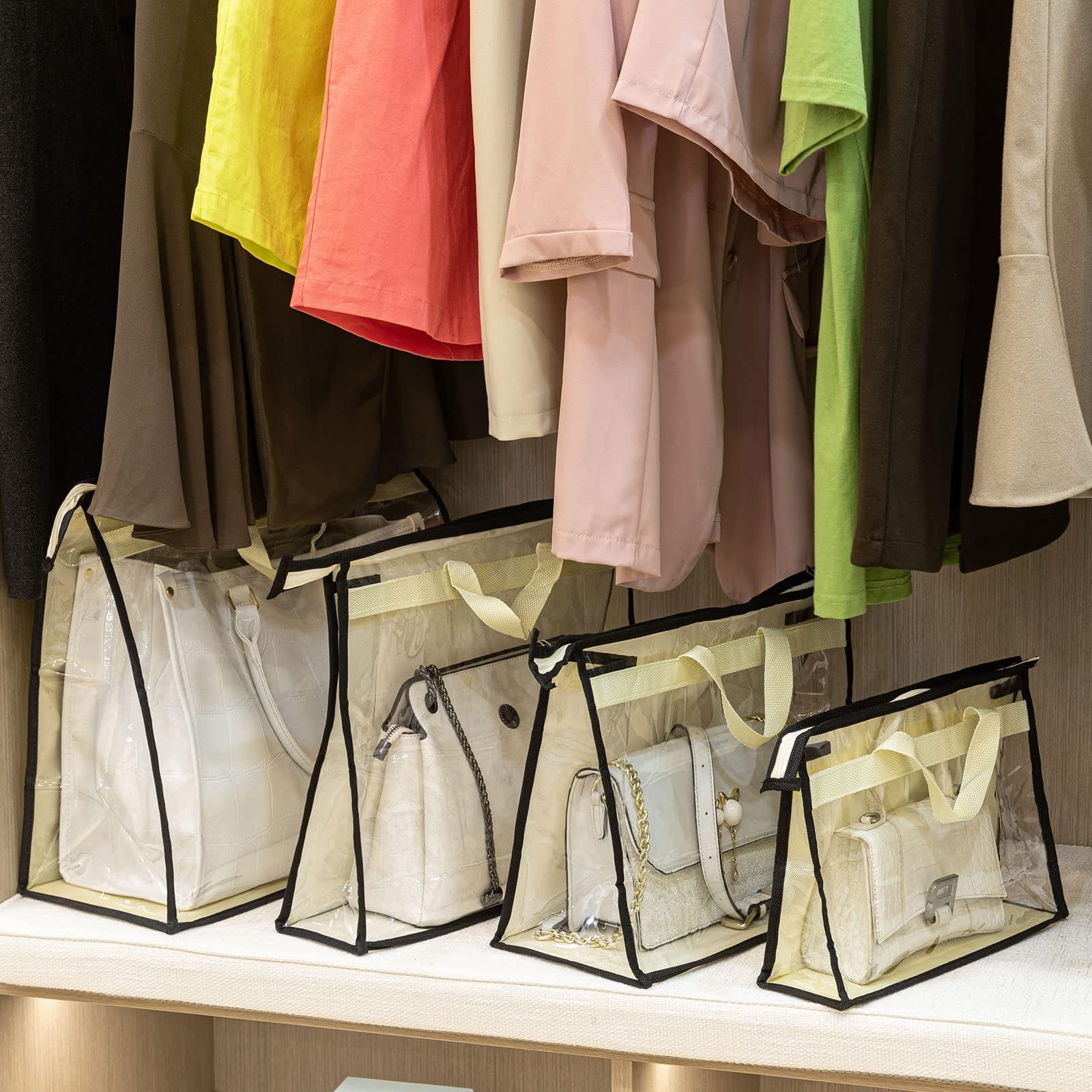 Interesse 12 Packs Dust Bags For Handbags, Clear Handbag Storage, Purse Storage Organizer For Closet, Purse Cover Hanging Closet