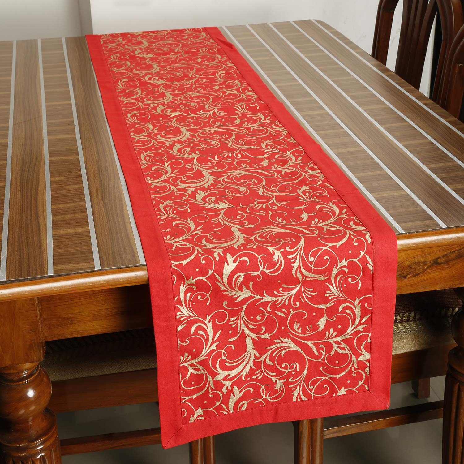 Dekor World Cotton Printed Table Runner  Red