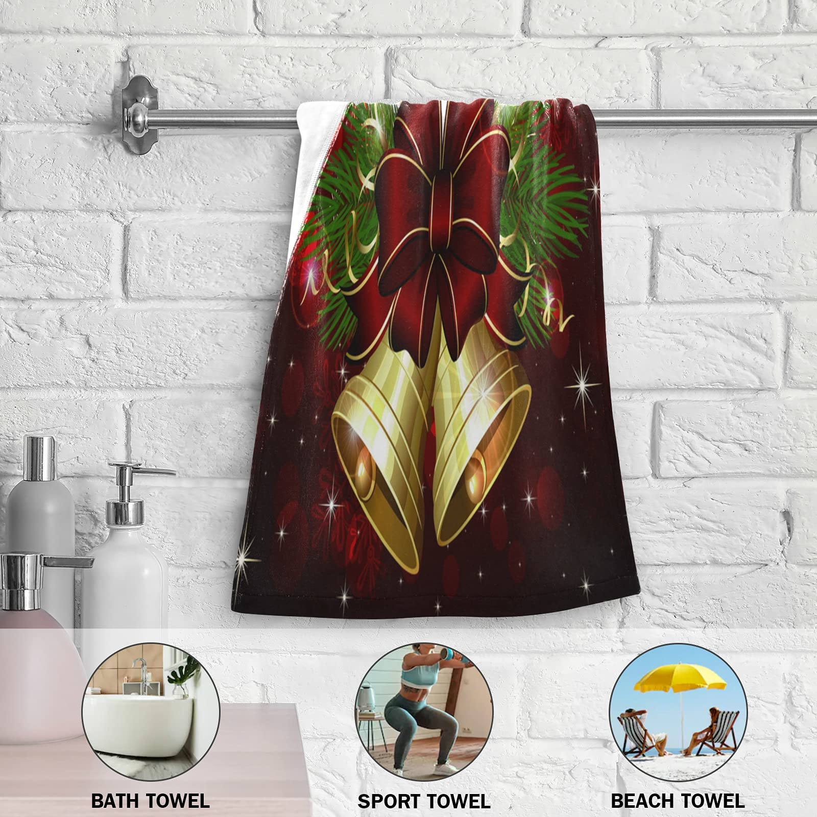 Pfrewn Christmas Bells Bow Hand Towel Set Of 2 Red Snowflakes Golden Glitter Bathroom Towel 16X30 In Soft Absorbent Small Guest