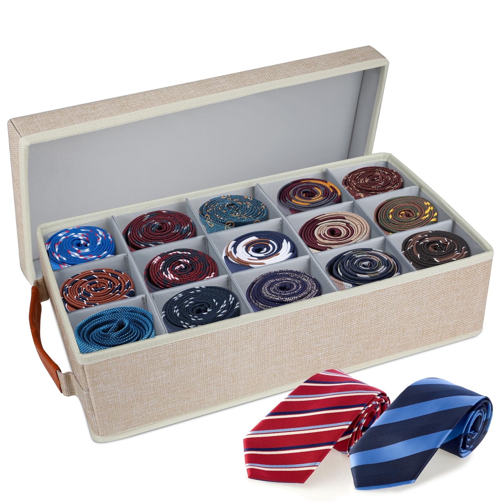 Belt Organizer For Closet, Tie Storage Organizer Bins With 15 Compartments Drawer Organizer, Linen Closet Organizers Storage Box