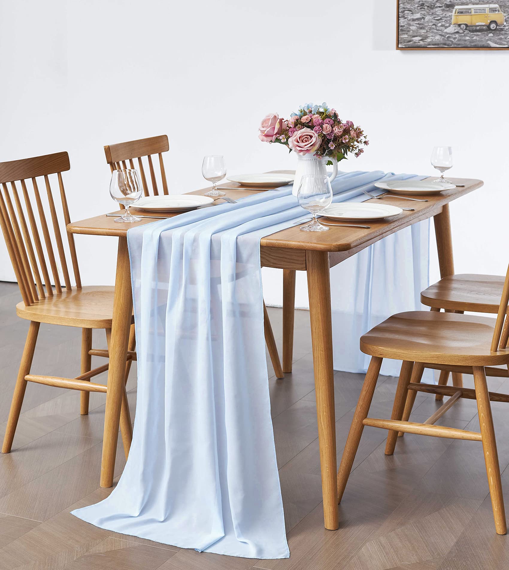 2 Pack 10Ft Baby Blue Chiffon Table Runner Sheer 29X120 Inch For Romantic Wedding Decor Bridal & Baby Shower Birthday Rustic Par