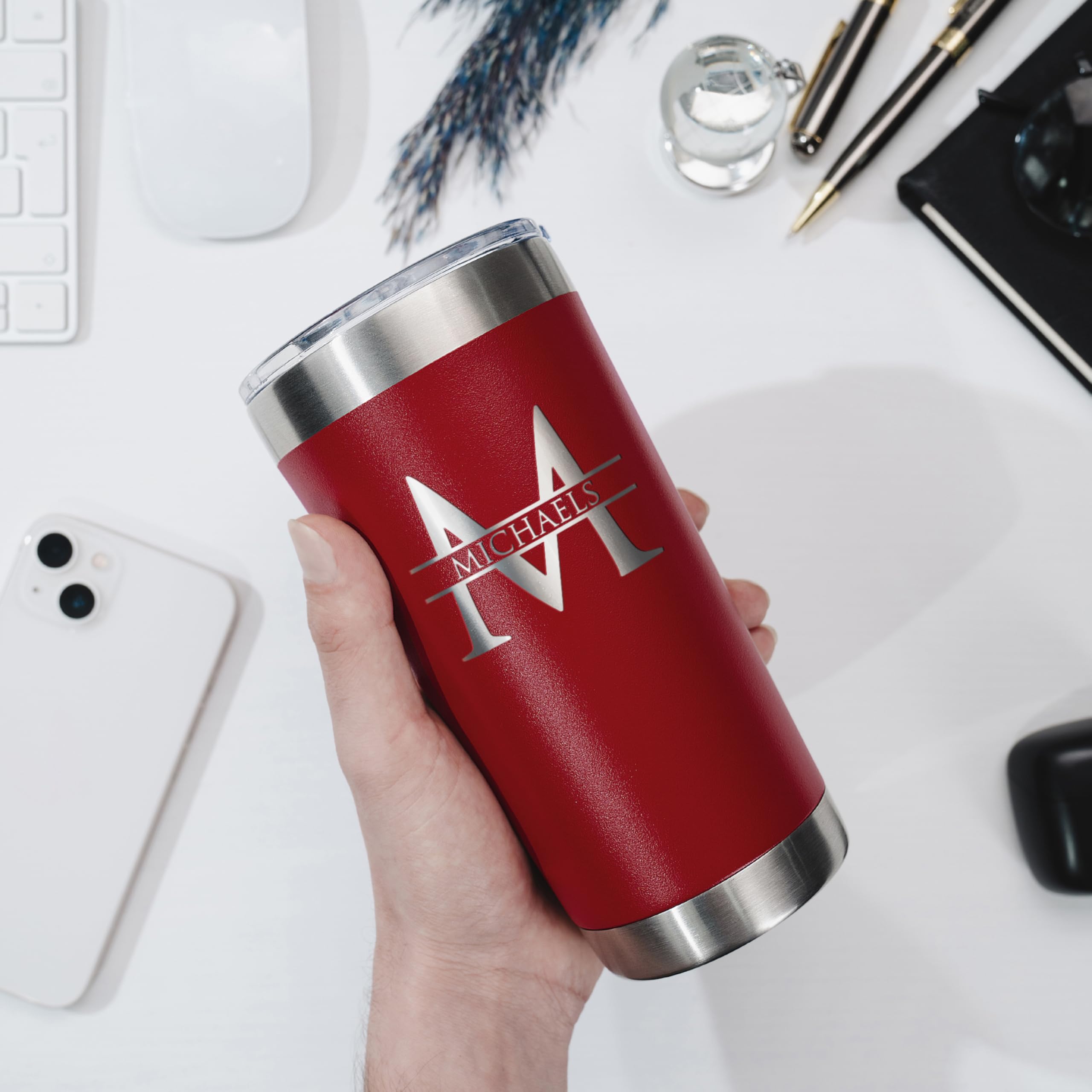 Personalized Tumbler With Engraved Name - 12 Designs, 30 Oz Coffee Tumbler With Slider Lid, Red, Double Wall Insulated - Christm