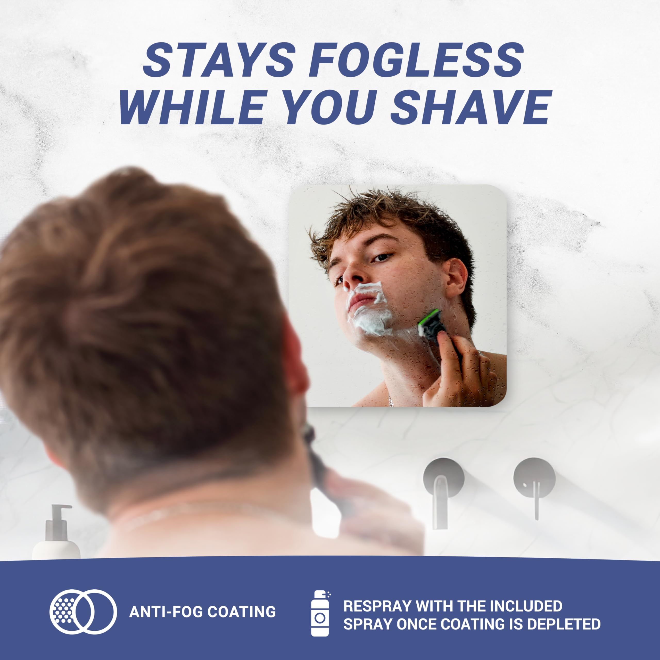 Sticky 3M Adhesive Anti-Fog Shaving Mirror - Peel And Stick Fogless Shower Mirror For Men - Frameless & Shatterproof Plastic Mir
