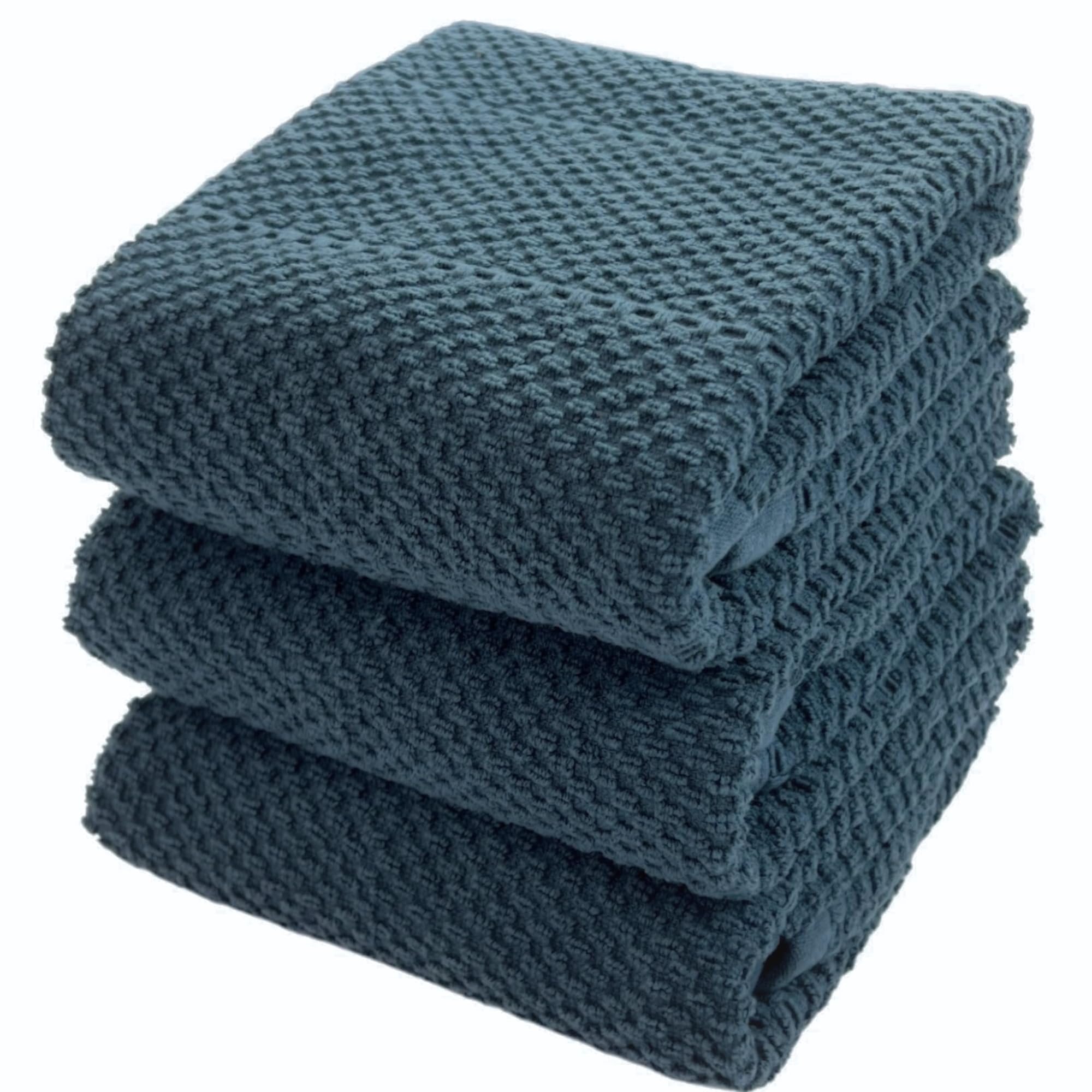 Teal Dark Blue Kitchen Dish Hand Towels 100% Cotton Cloth Soft Cleaning Drying Absorbent Terry: Set Of 3 Multipurpose For Everyd