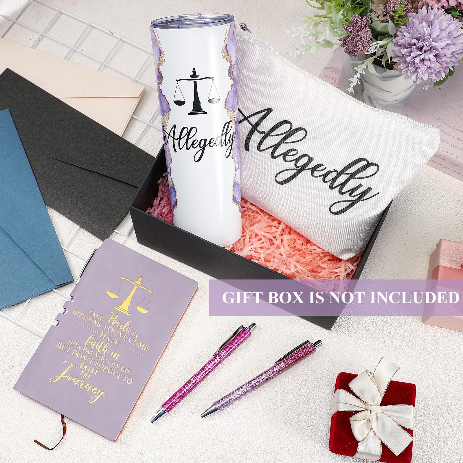 Domensi 6 Pcs Funny Allegedly Lawyer Gift Back To Law School Gift 20 Ounce Marble Sign Tumbler Makeup Bag Notepad Ballpoints Law