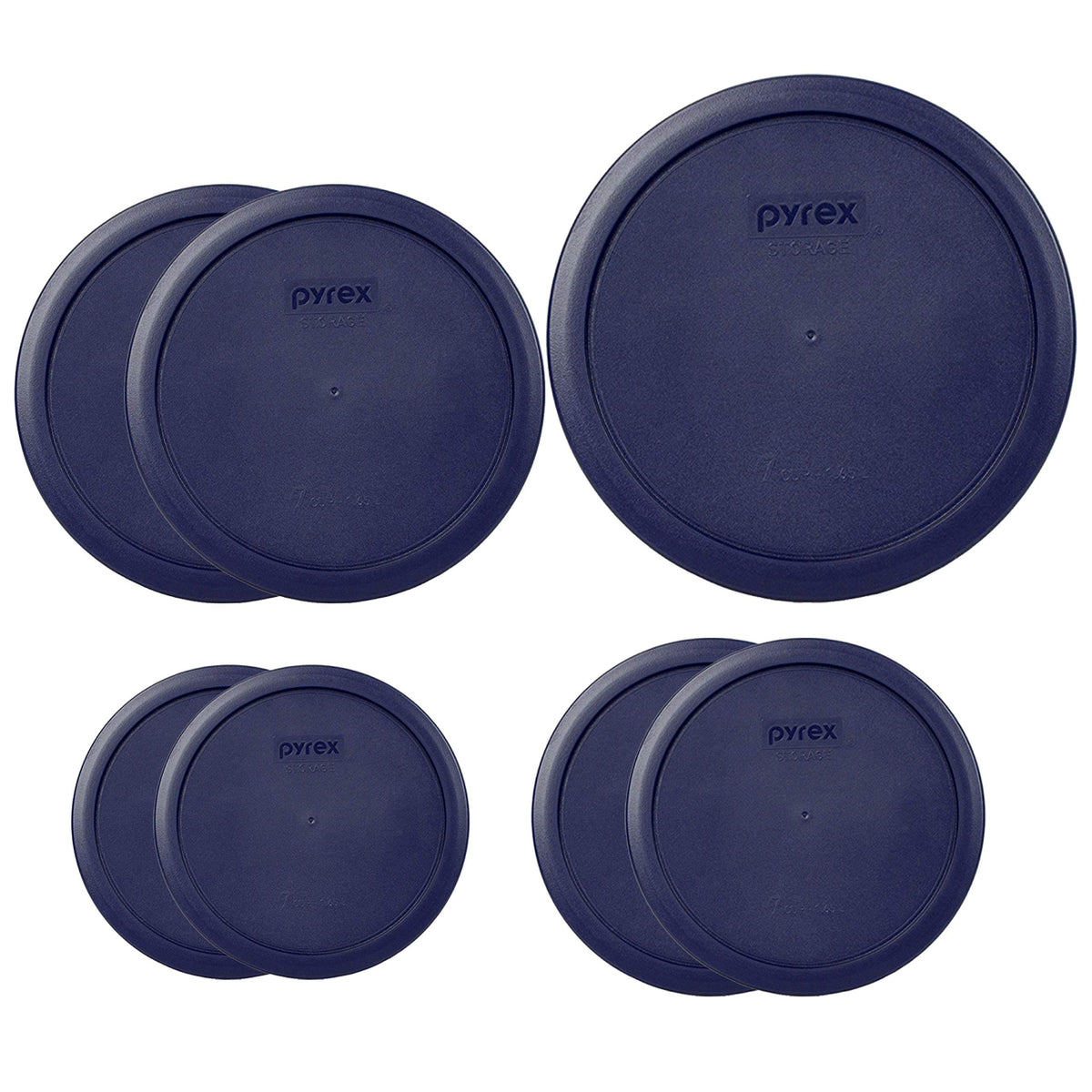 Pyrex Bundle - 7 Items: (1) 7402-Pc 6/7-Cup Blue Lid, (2) 7201-Pc 4-Cup Blue Lids, (2) 7200-Pc 2-Cup Blue Lids, (2) 7202-Pc 1-Cu