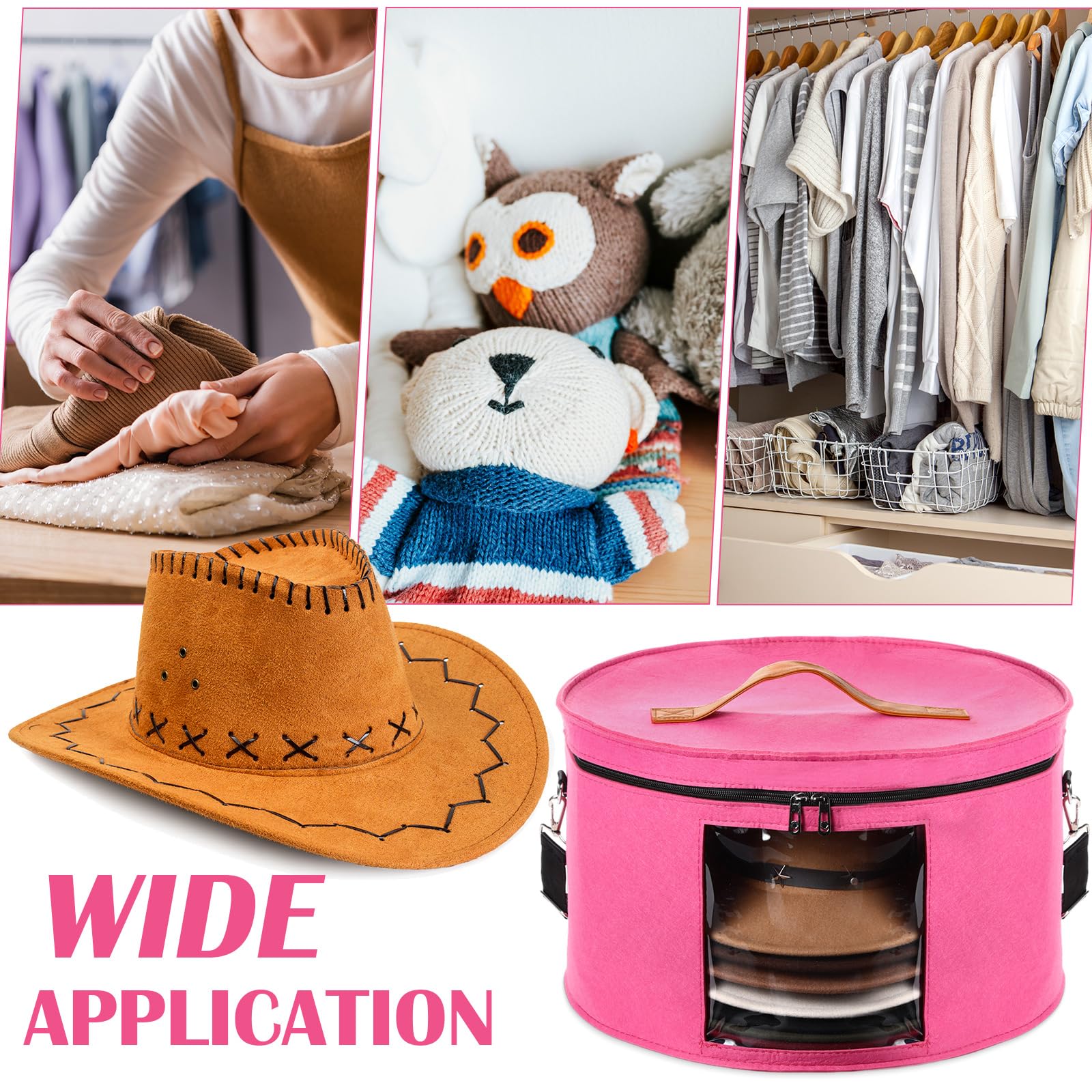 Suzile 4 Pack Large Round Foldable Felt Hat Box For Women Storage 17 X 10 Inch Cowboy Hat Storage Box With Lid Closet Cowboy Hat