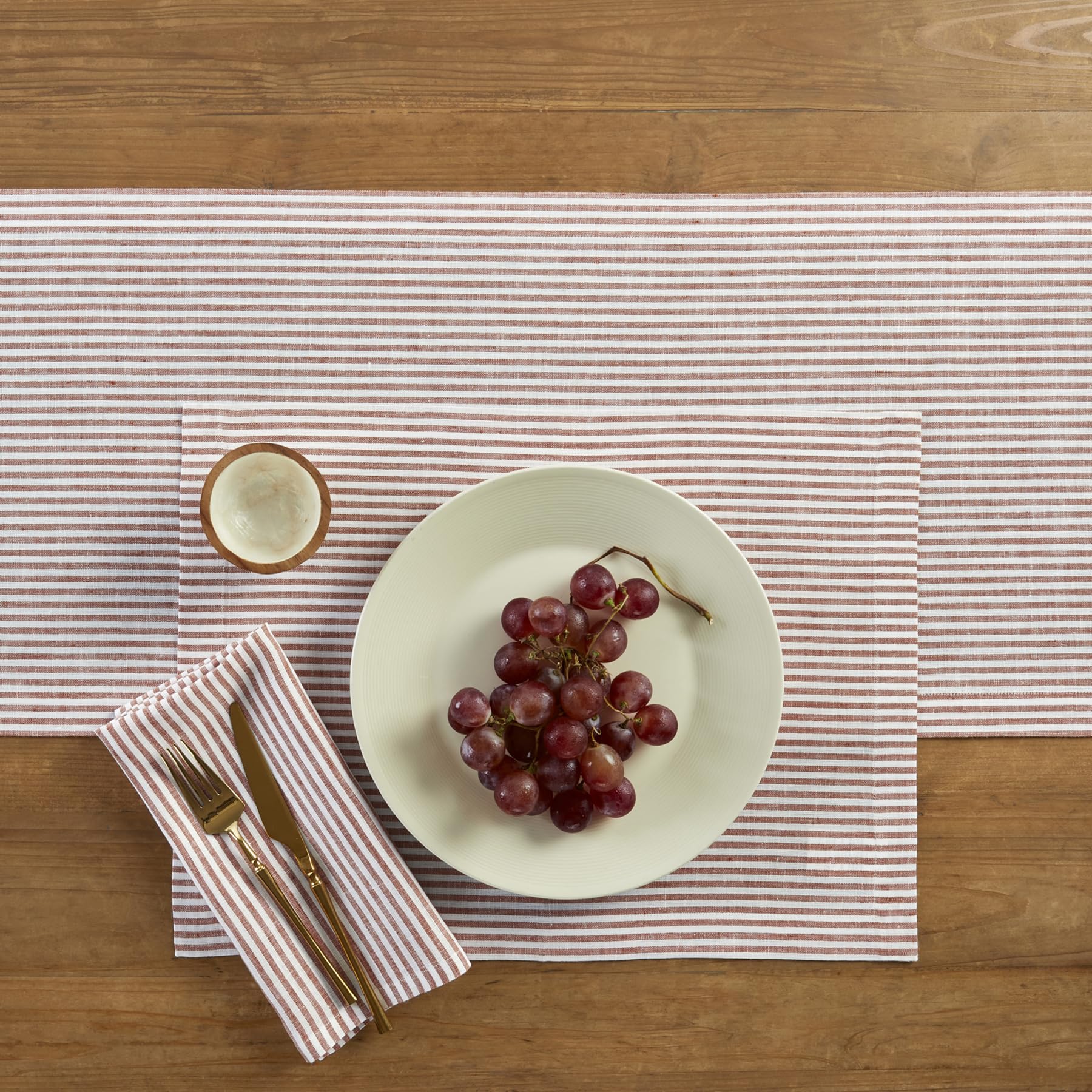 Solino Home Stripe Linen Dinner Napkins 20 X 20 Inch - 100% Pure Linen Cinnamon And White Cloth Napkins Set Of 4 For Spring - Na