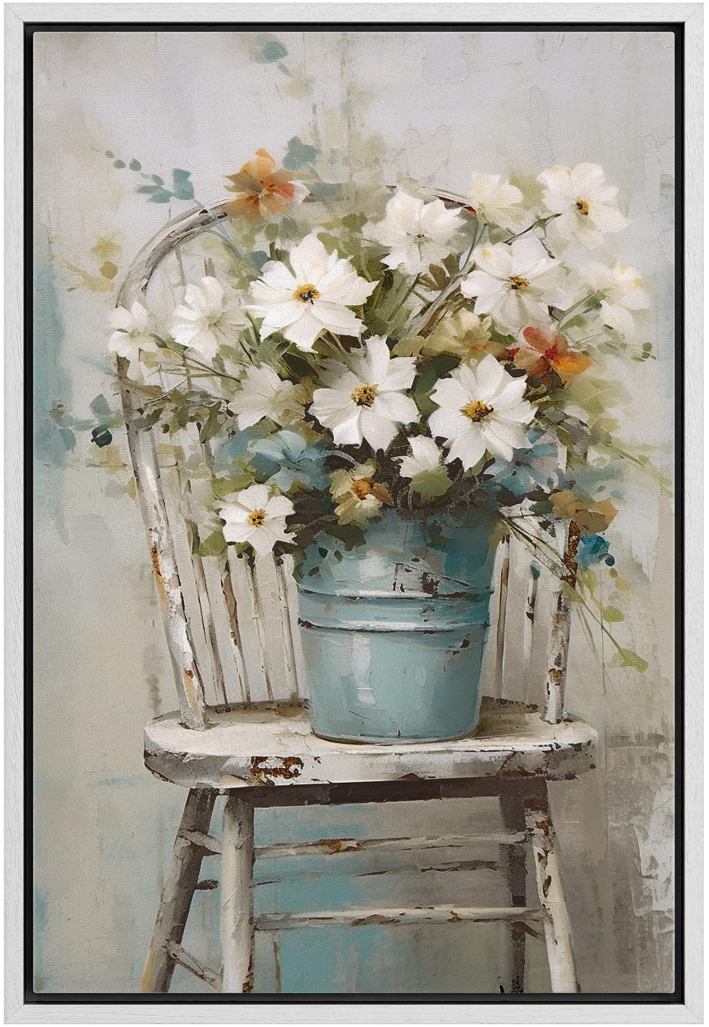 Wall26 Framed Canvas Print Wall Art Fine Art Still Life White Daisy Flowers Nature Wilderness Illustrations Modern Art Botanical