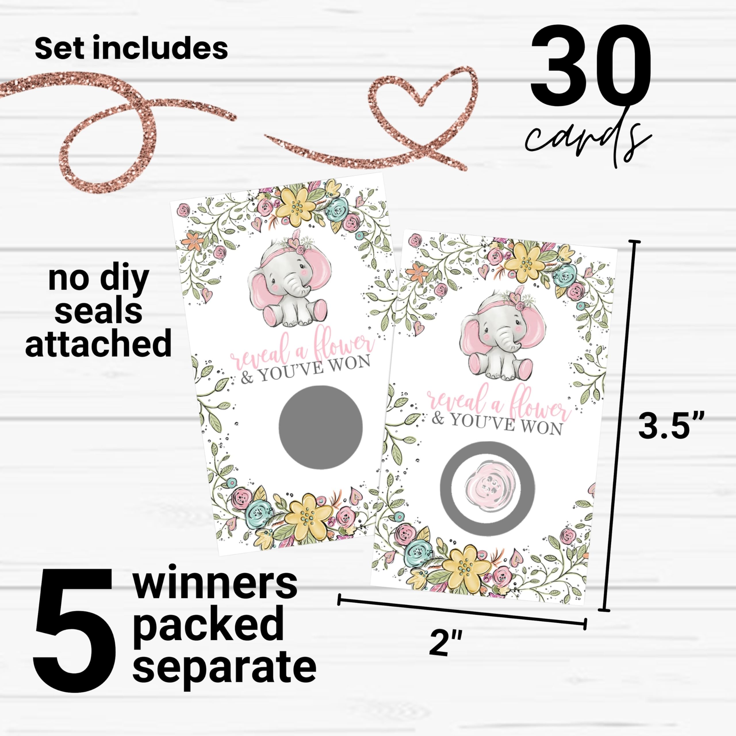 Paper Clever Party Baby Shower Games For Girls - 30 Cards - Fun Scratch Off Game Guest Activities Reveal To Win Prizes, Cute Pin