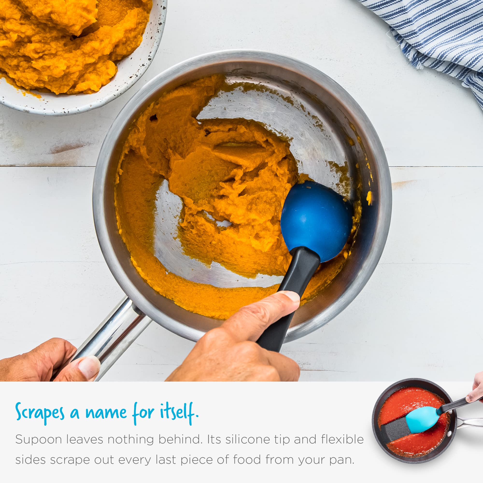 Dreamfarm Supoon  Non-Stick Silicone Sit Up Scraping  Cooking Spoon With Measuring Lines  Dreamfarm Blue