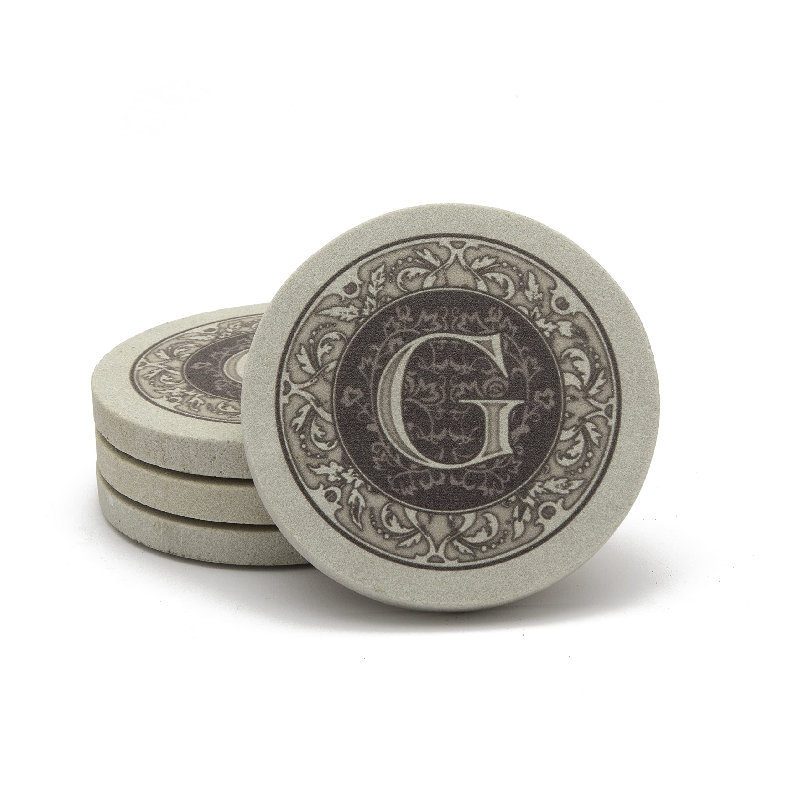 Thirstystone Monogram Coasters, All Natural Stone With Non-Slip Cork Backing, Drink Absorbent & Protects Table, Great For Gifts,