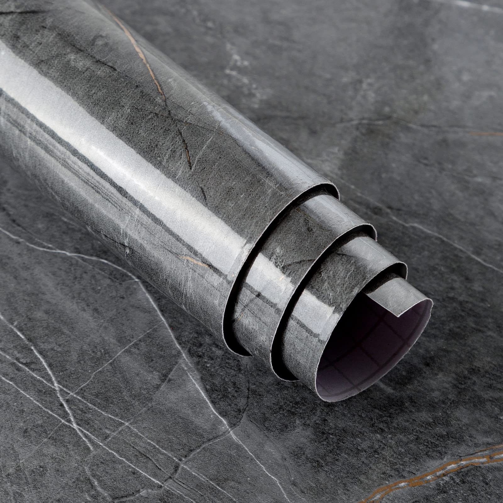 Bomeng Gray Marble Contact Paper Peel Stick Glossy Thick Marble Wallpaper For Countertop 31.5X197 Inch Waterproof Oil Proof Self