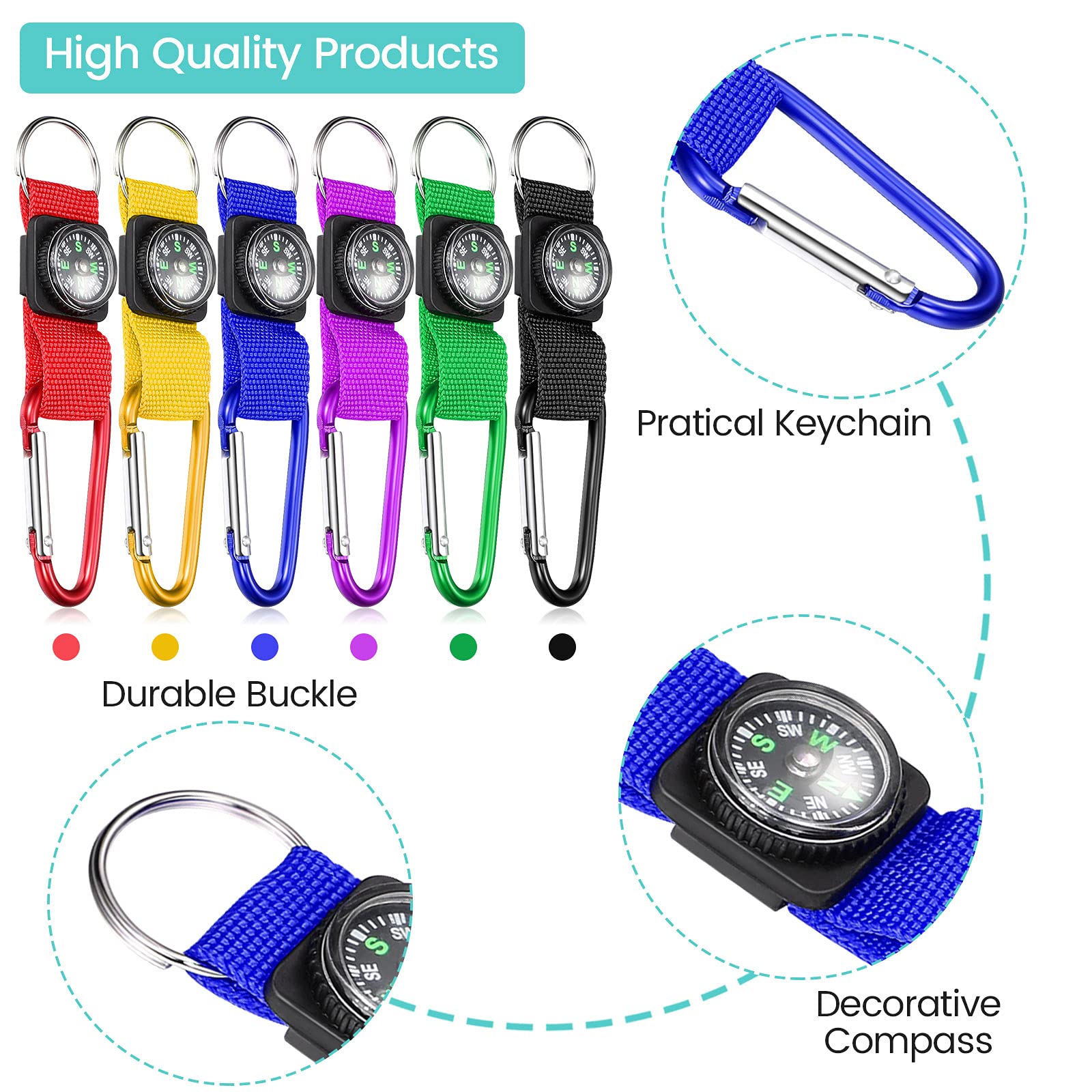 36 Pieces Compass Keychain Bulk Carabiner Belt Clips Adventure Explorer Party Favors Outdoors Camping Theme Birthday Party Favor
