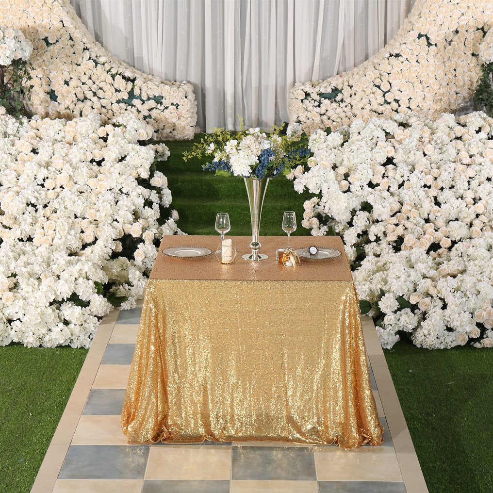 Partydelight Sequin Tablecloth, Wedding, Sweetheart, Christmas Tree, Rectangular, 50''X 80'', Light Gold