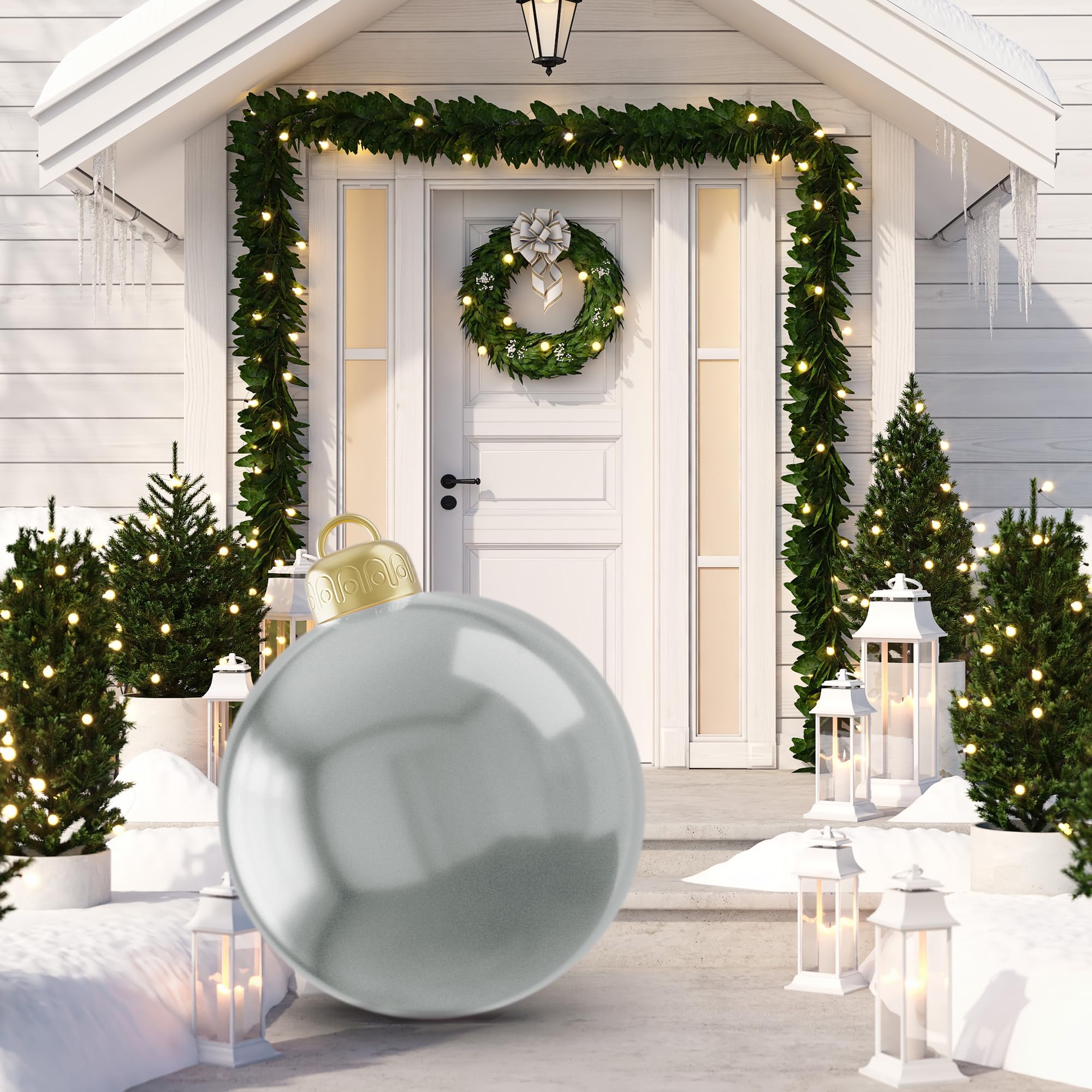 24 Inch Inflatable Christmas Balls PVC Xmas Inflatable Decorated Balls, Outdoor Inflatables Ornaments Big Christmas Ornaments Ba