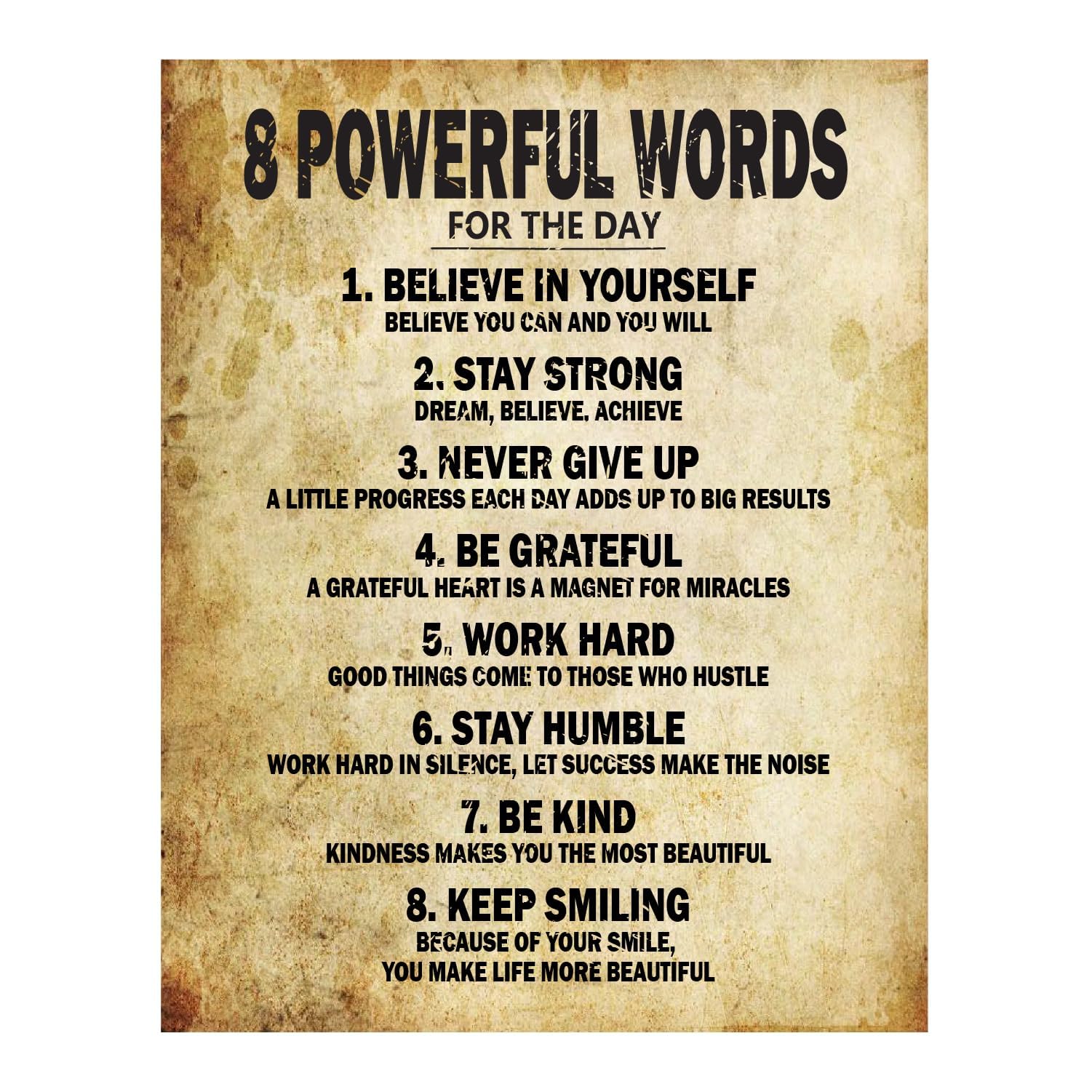 Motivational Quotes 8 Powerful Words For The Day Poster Thick Cardstock Paper, Ready To Be Framed 11X14 Inches Inspirational Wal