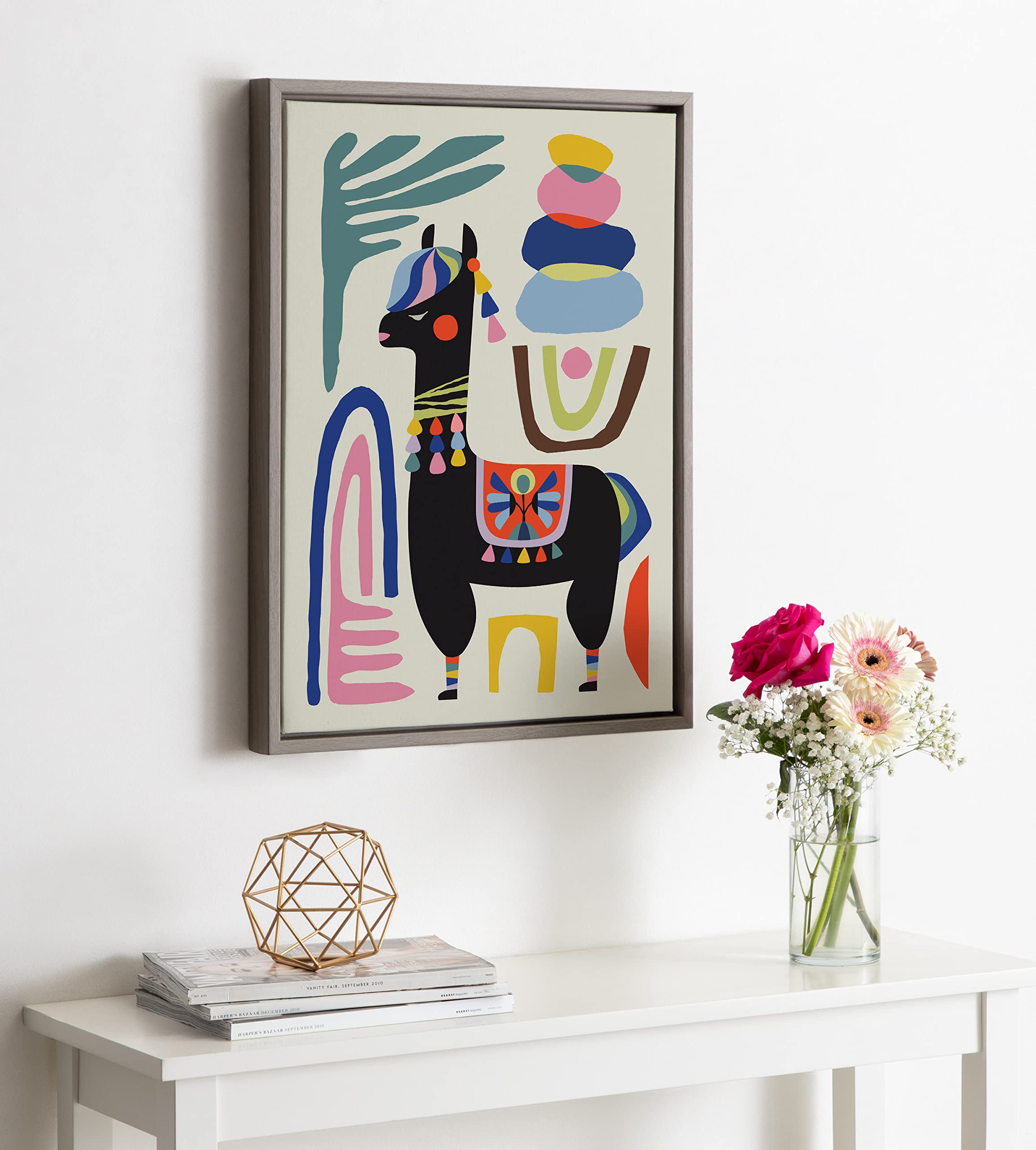 Kate And Laurel Sylvie Llama Mesatawe Framed Canvas Wall Art By Rachel Lee Of My Dream Wall, 18X24 Gray, Abstract Animal Llama M