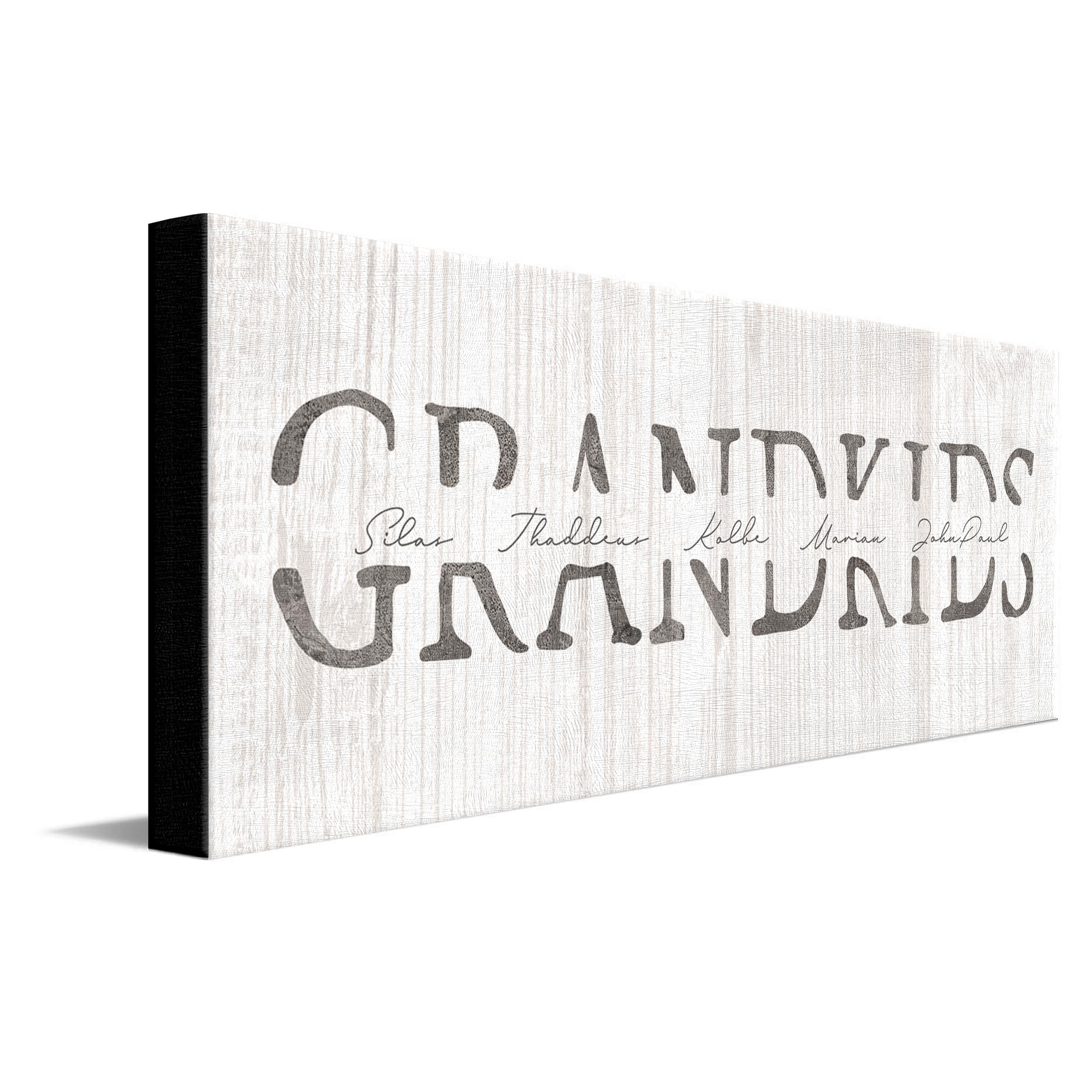 Grandkids - Personalized Art Gift For Grandparents (Whitewashed Wood, 9.5''X26'' Block Mount)