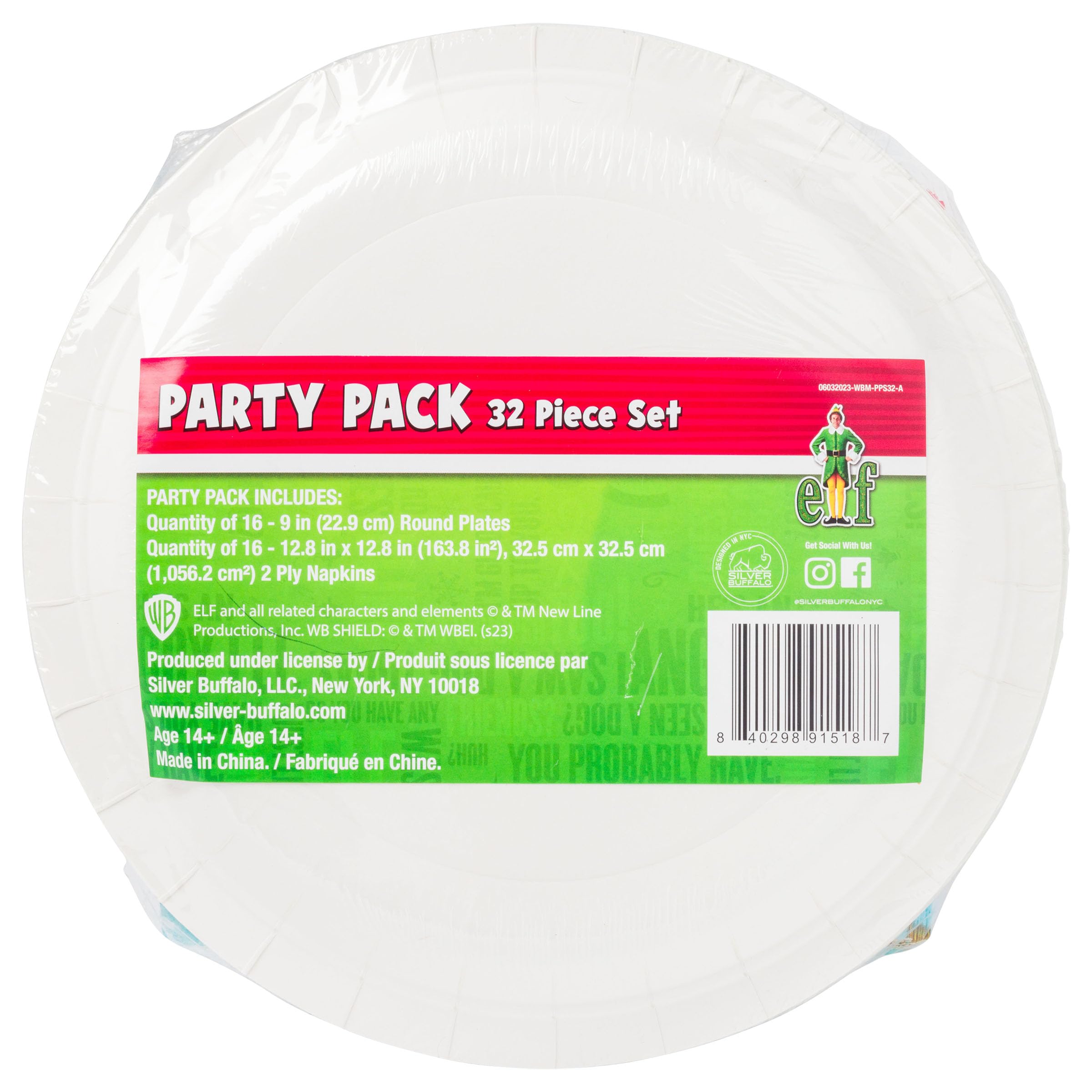 Silver Buffalo Elf Buddy The Elf Fa La La Santa Snow Christmas 32 Pack Partyware Disposable Paper Plates And Napkins