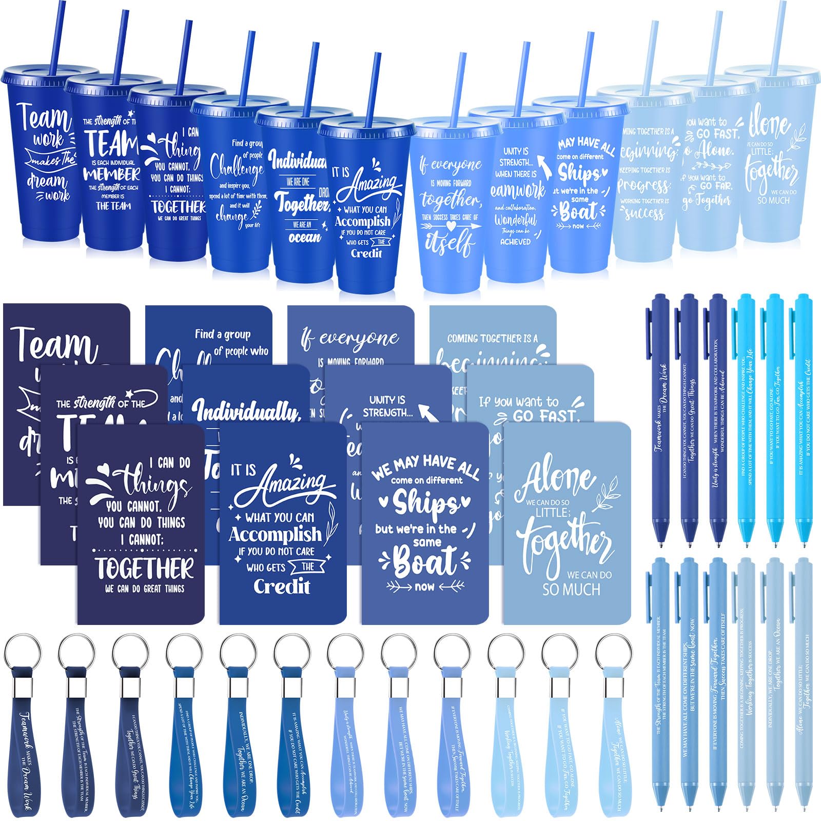 12 Sets/48 Pcs Appreciation Gifts for Employee, 24oz Inspirational Plastic Cups with Lid Straw Notebooks Ballpoint Pens Keychain