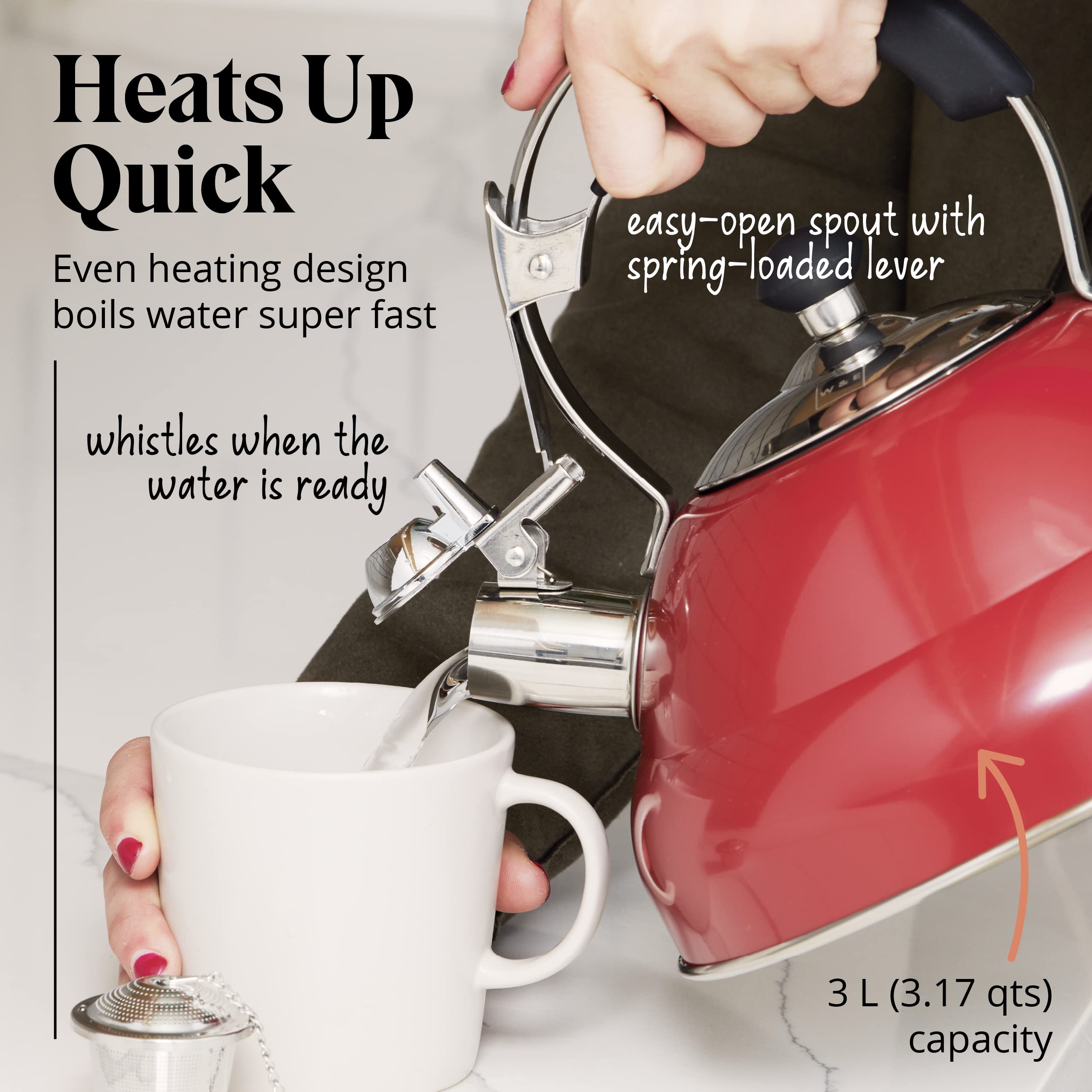 Willow & Everett Whistling Tea Kettle - 2.75 Quart Stainless Steel with Strainer, Single Handle, Mirror Finish