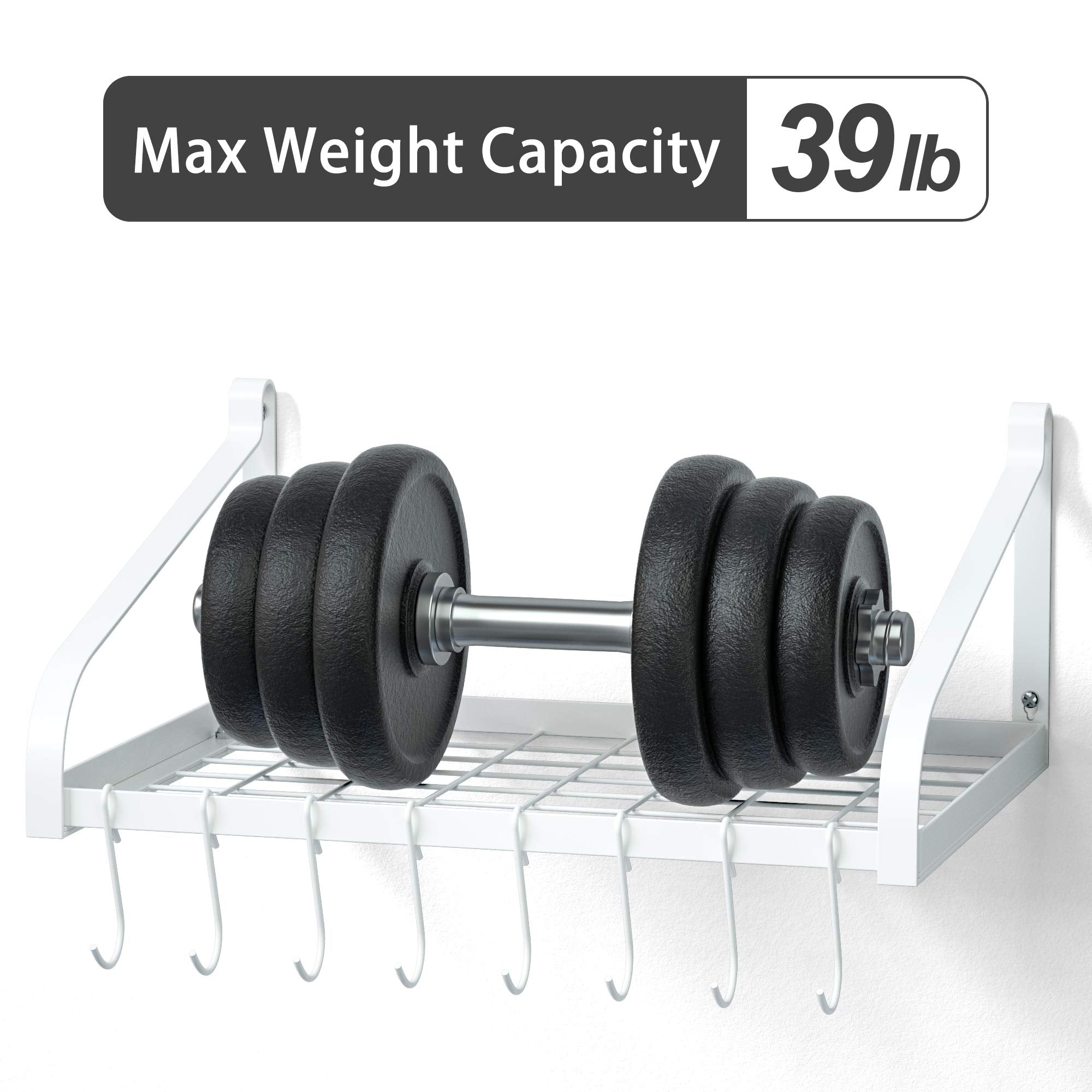 Love-Kankei Pot Rack Wall Mounted Set Of 2 Pan Pot Organizer Wall Shelves With 16 Hooks For Kitchen Cookware Utensils Organizati