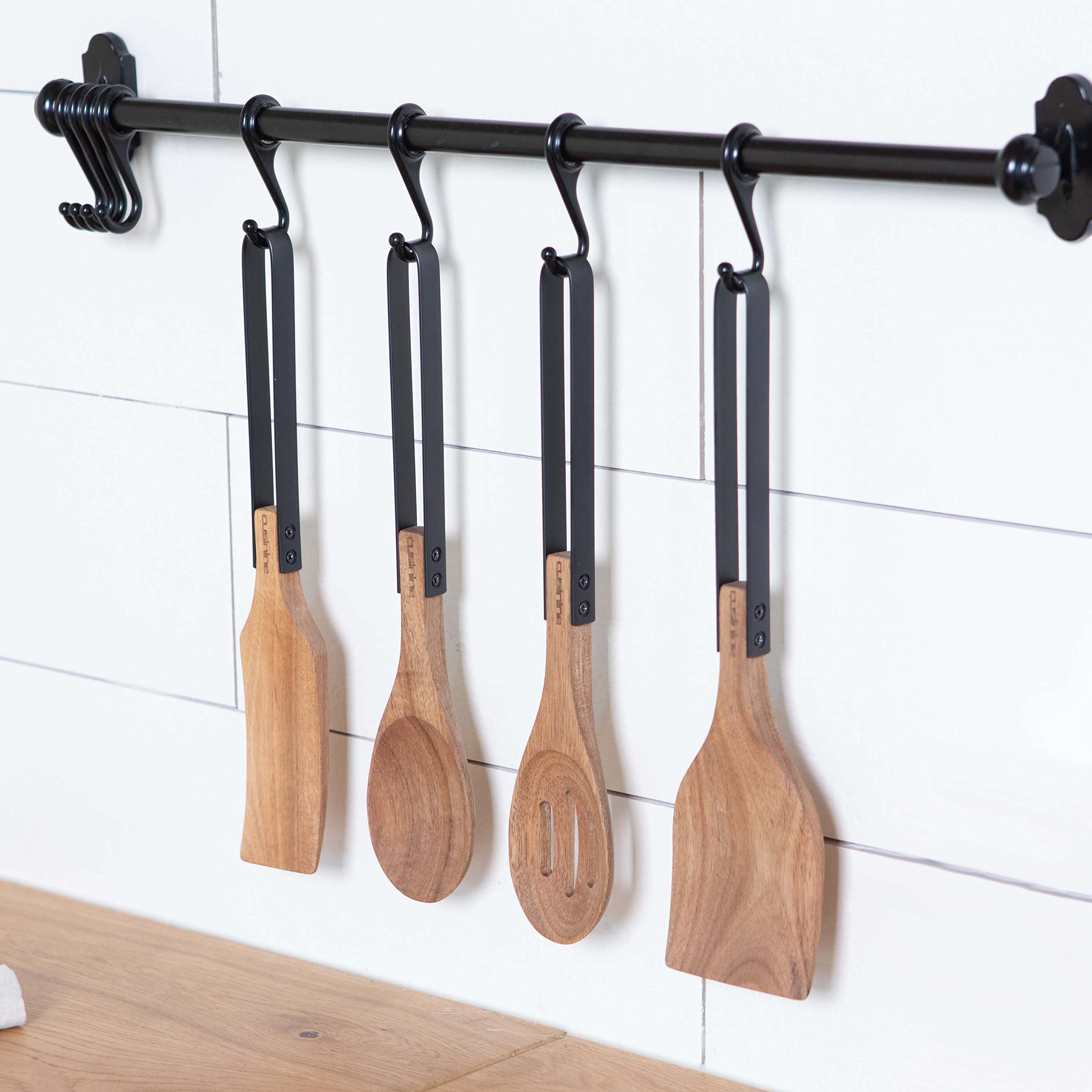 Wooden Utensils For Cooking For Kitchen Acacia Wood, Beautiful Modern Design, Rustic Wood Heads And Stainless-Steel Handles, Scr