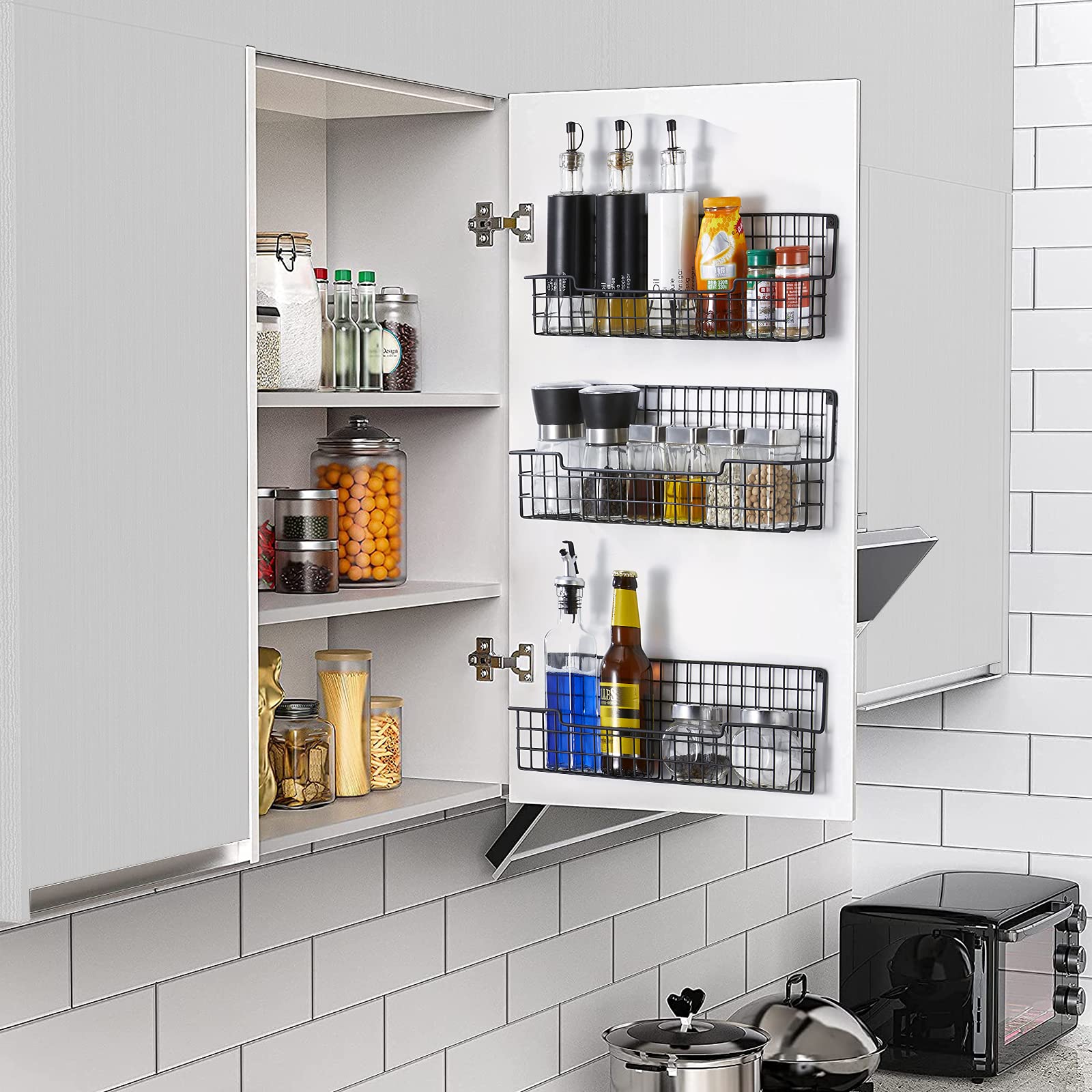 AURIKAR Spice Rack Wall Mount, Spice Organizer for Cabinet & Pantry Door, Set of 4 Hanging Spice Rack Saving Space for Kitchen,