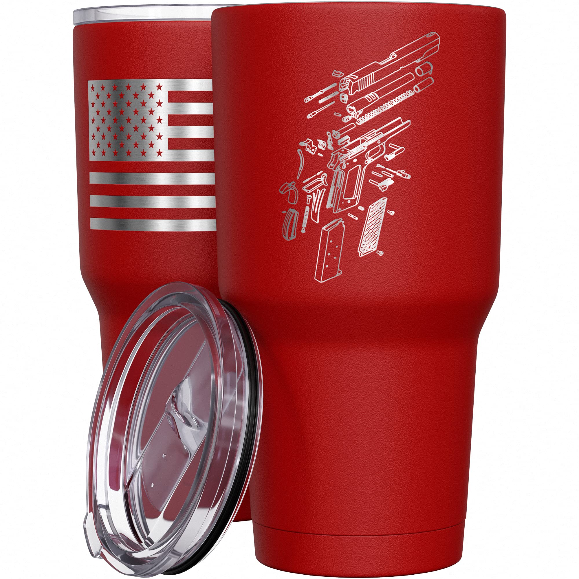 We The People Holsters - 1911 Schematics - Coffee Tumbler - American Flag Coffee Travel Mug - Engraved Tumbler - Double Insulate