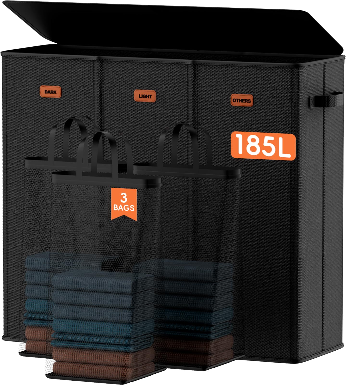 Vexalora 185L Laundry Hamper 3 Section, Laundry Hamper With Lid, Dirty Clothes Hamper With 3 Removable Washing Bags, Extra Large