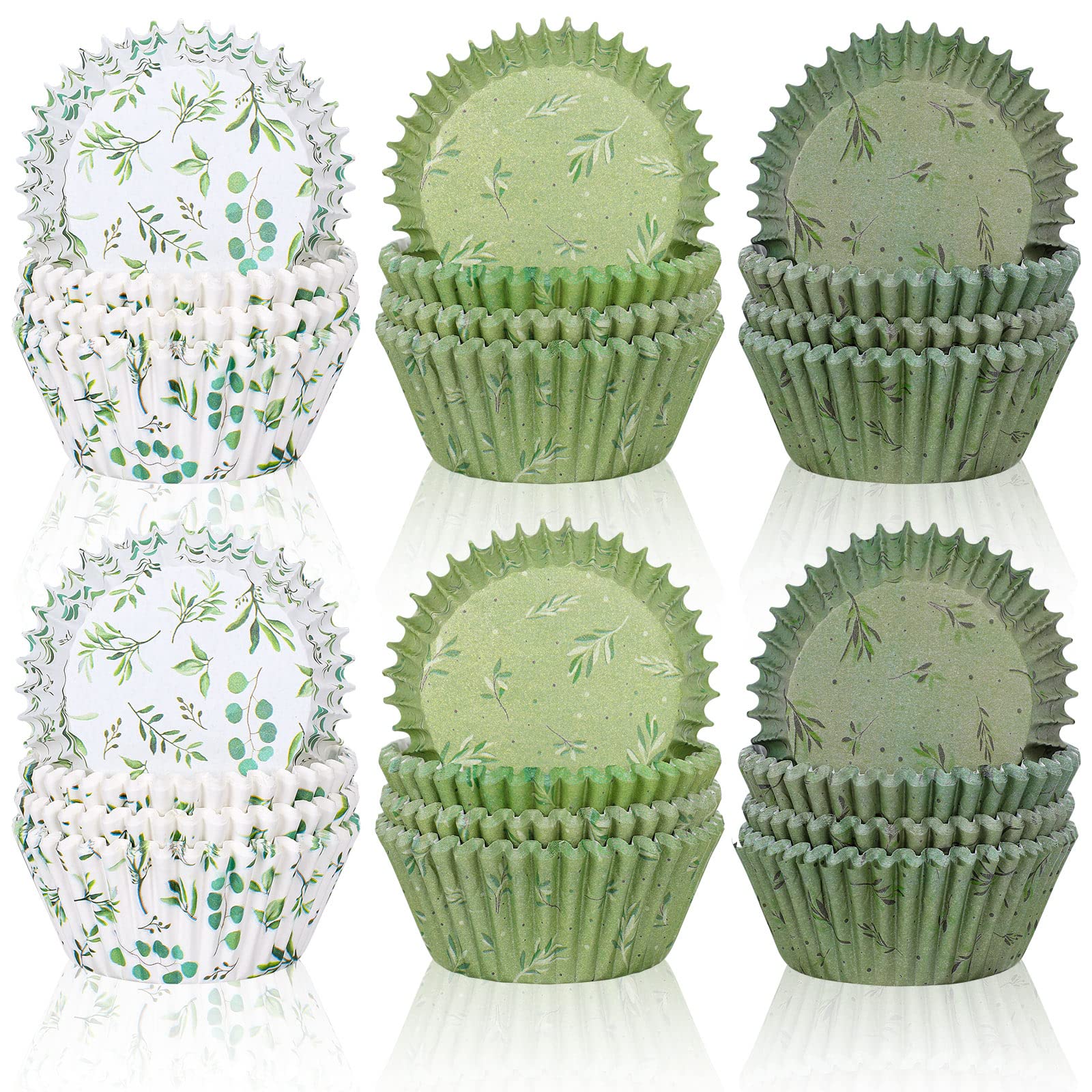 Whaline 600Pcs Greenery Cupcake Liners Eucalyptus Olive Leaf Baking Cups Sage Green Wedding Cupcake Wrappers For Baby Shower Wed