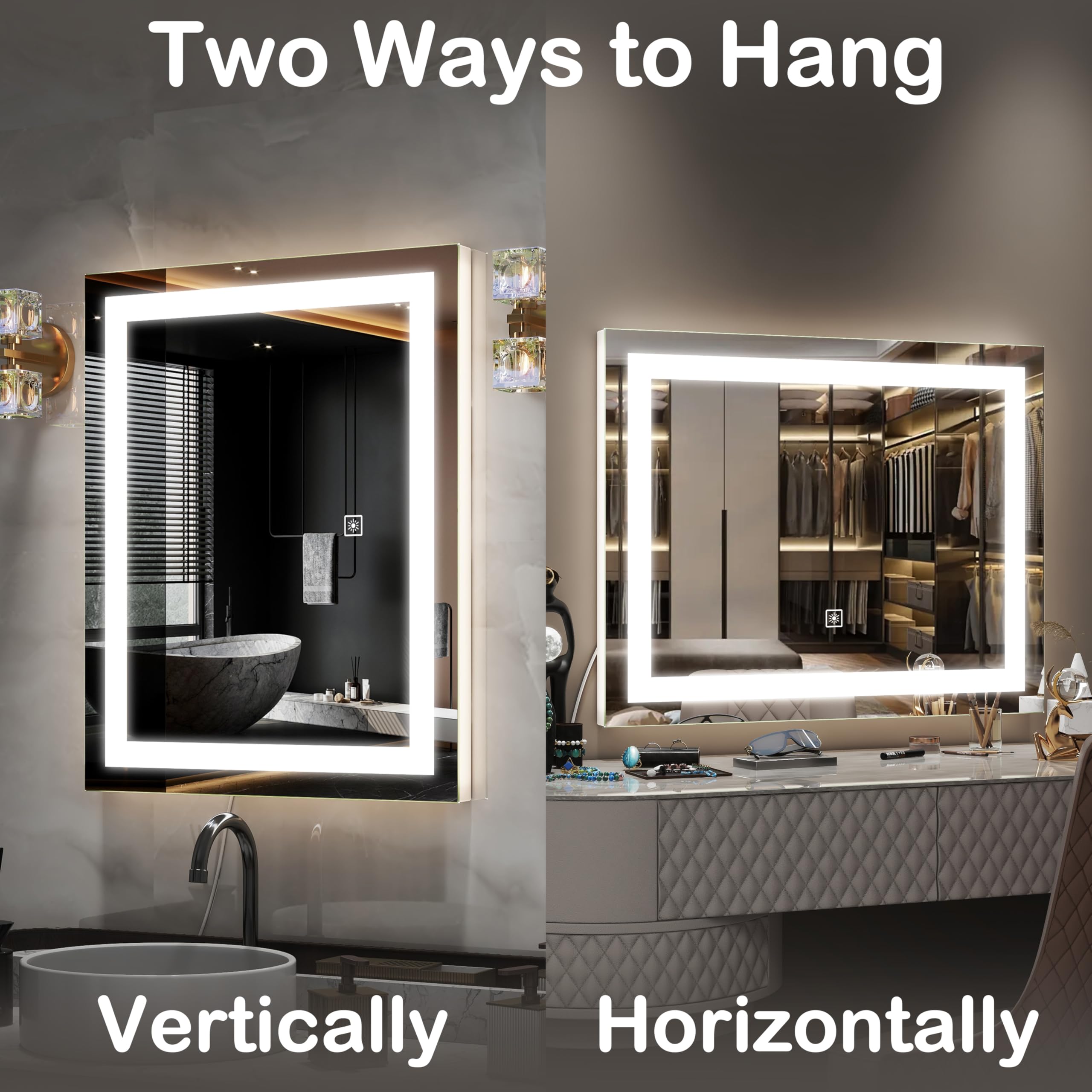 Fennio Vanity Mirror With Lights,20X23 Lighted Makeup Mirror, Large Makeup Mirror With Lights, Touch Sensor With Dimmable 3 Mode