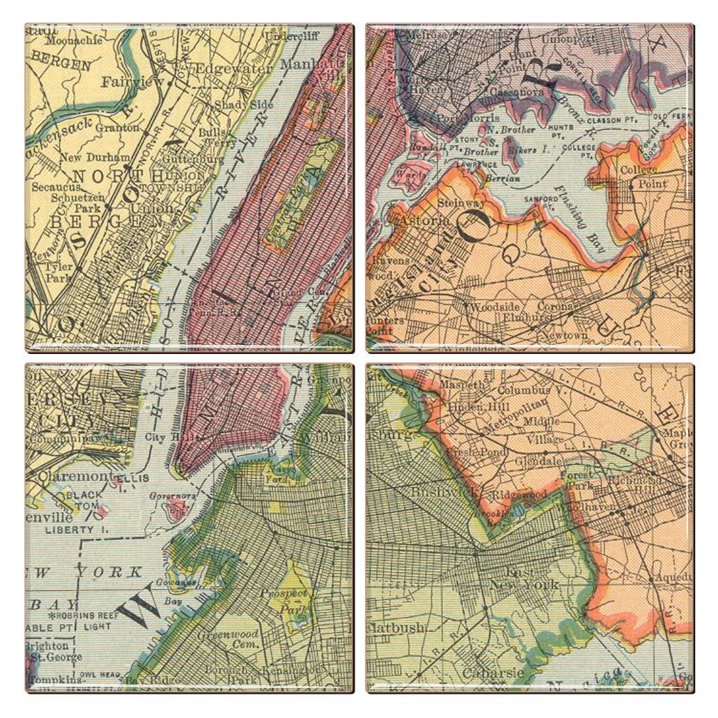 New York City Coaster Of Vintage Map (Set Of 4)