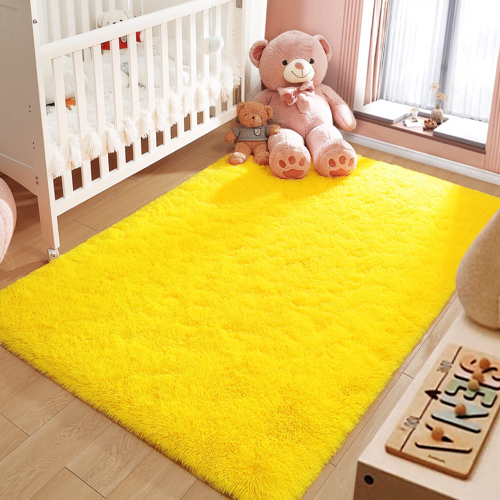 LOCHAS Ultra Soft Indoor Modern Area Rugs Fluffy Living Room Carpets for Children Bedroom Home Decor Nursery Rug 6x9 Feet, Yello