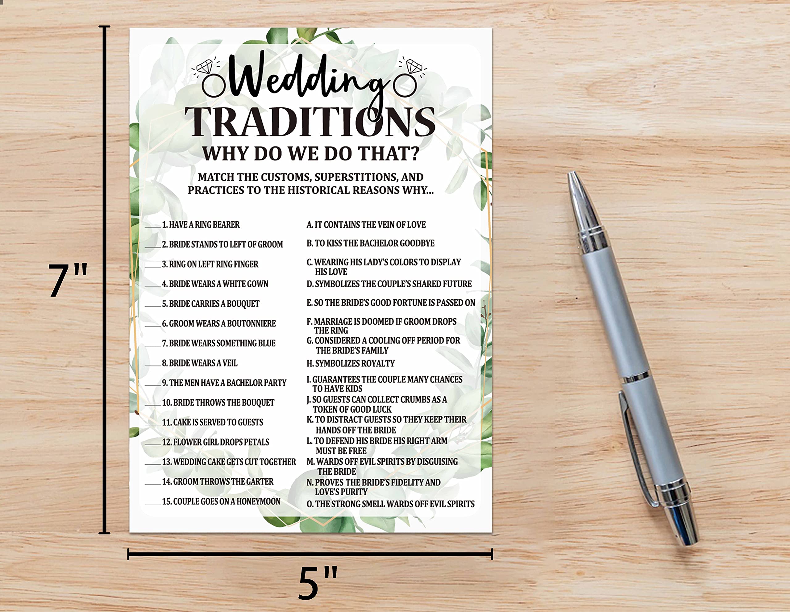 Bridal Shower Game Cards, Wedding Traditions Game, Tropical Jungle Theme Engagement Party Cards For Wedding, Set Of 30 Cards(Lea