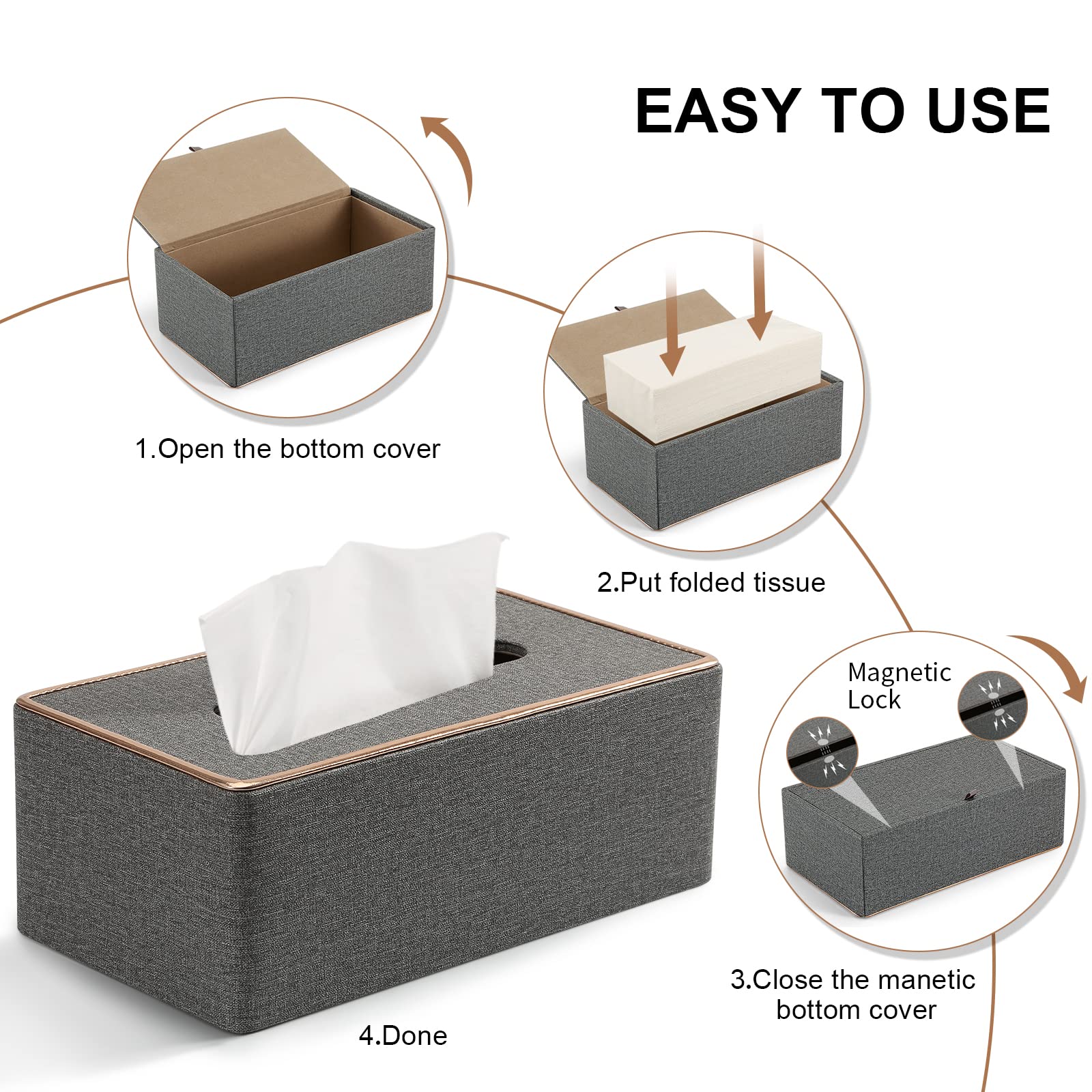 Tissue Box Cover Rectangular, Pu Leather Tissue Box Holder For Kleenex,Napkin,Tissue Box Covers Rectangle For Bathroom Car Home