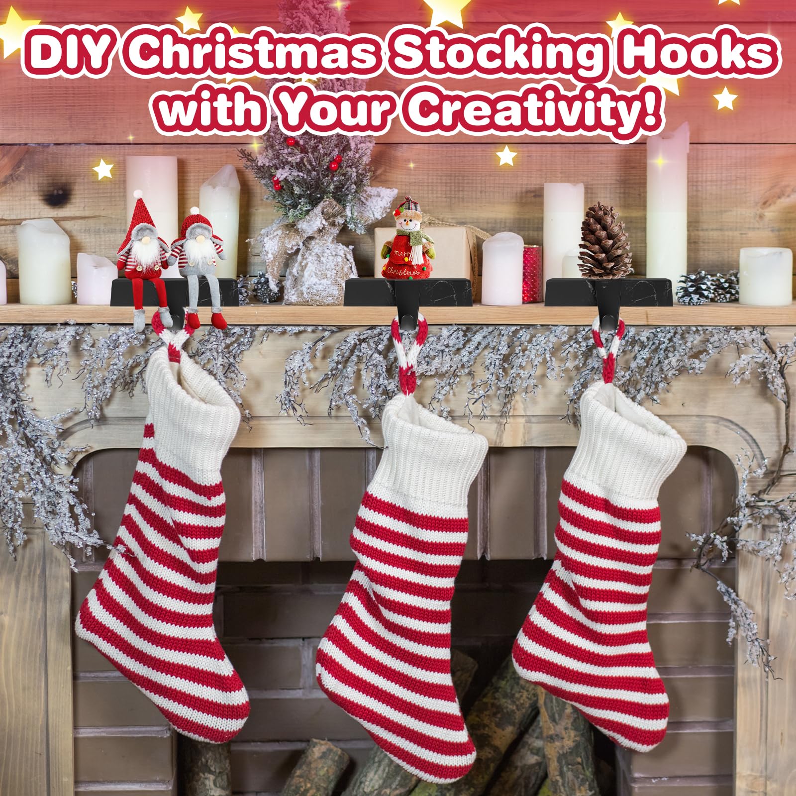 WYTAOHZL 6PCS Christmas Stocking Holders Mantle Stocking Hangers Hooks Holder for Mantle Metal Hangers for Fireplace Stair Indoo
