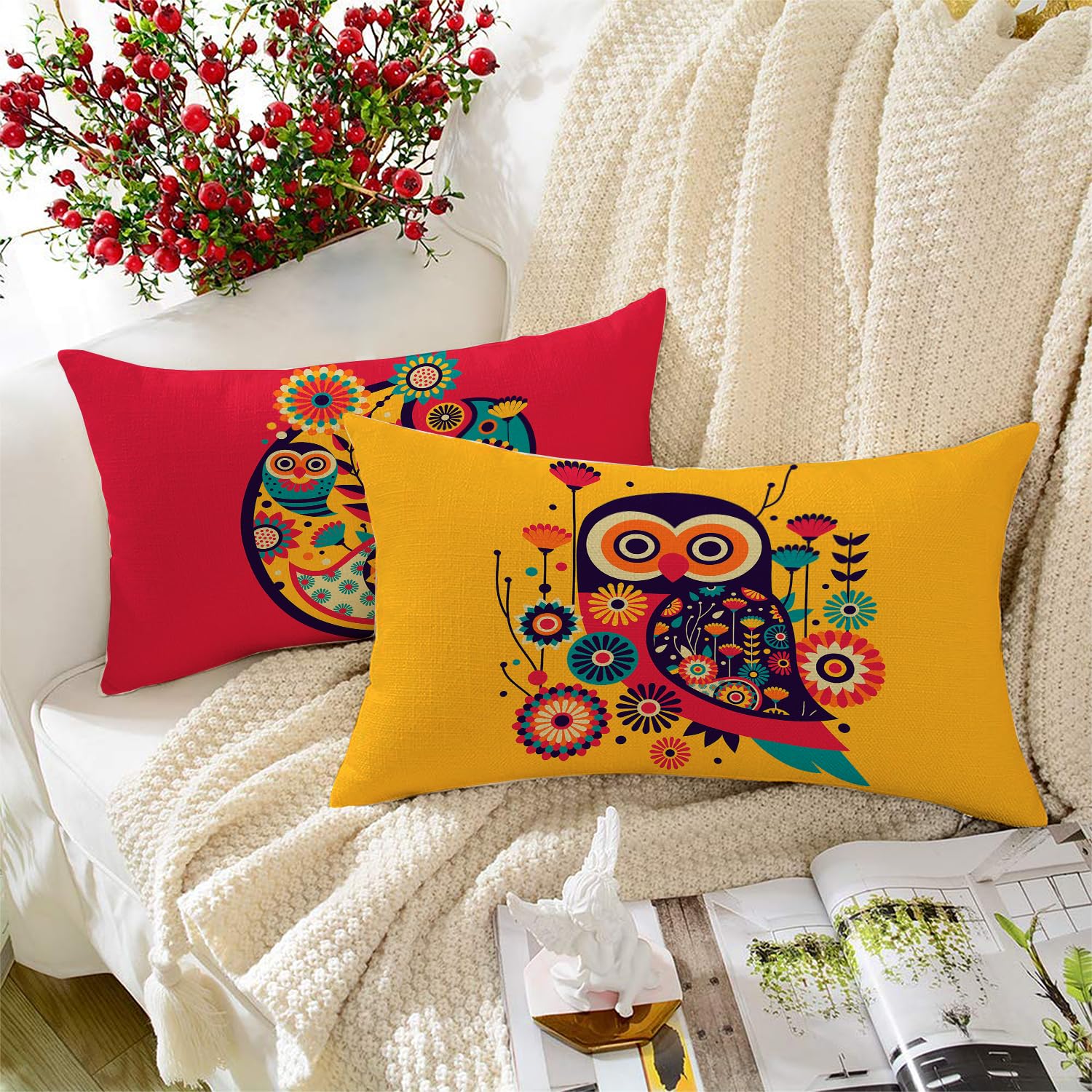 Amazon Brand - Umi Unique Cute Elephant Cartoon Blue Printed Jute Cushion Covers, Set Of 2 (12 X 18 Inches)
