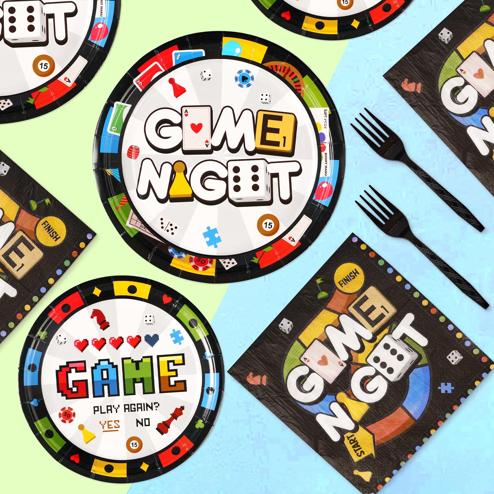 96Pcs Family Game Night Party Supplies Family Game Party Plates Disposable 350Gsm Family Game Paper Tableware Set For Birthday P