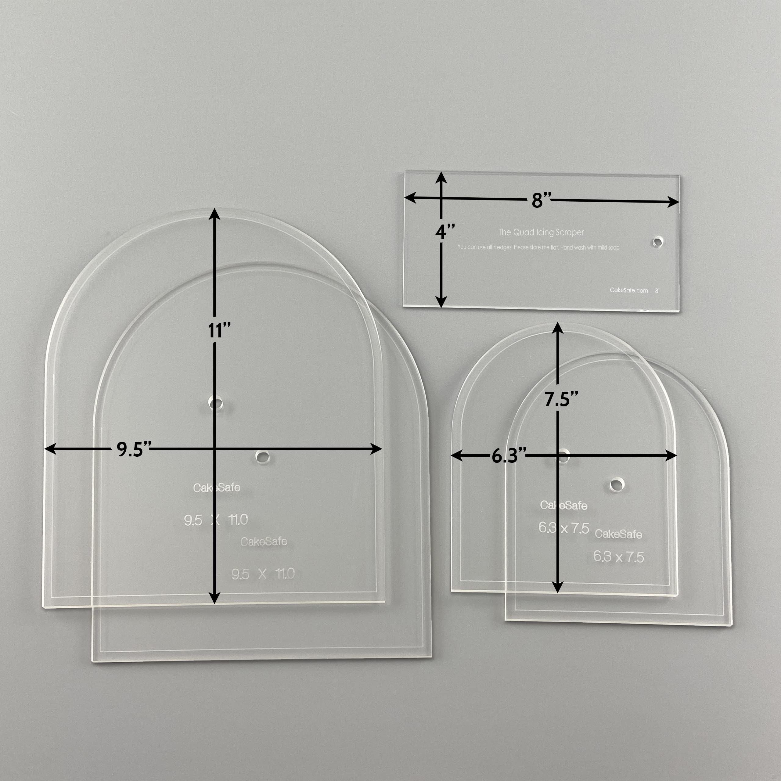 Cakesafe - Arch Disk Kit- 2 Arched Disk Sets W/Scraper-Unique Shaped Acrylic Disks For Cake Decorating