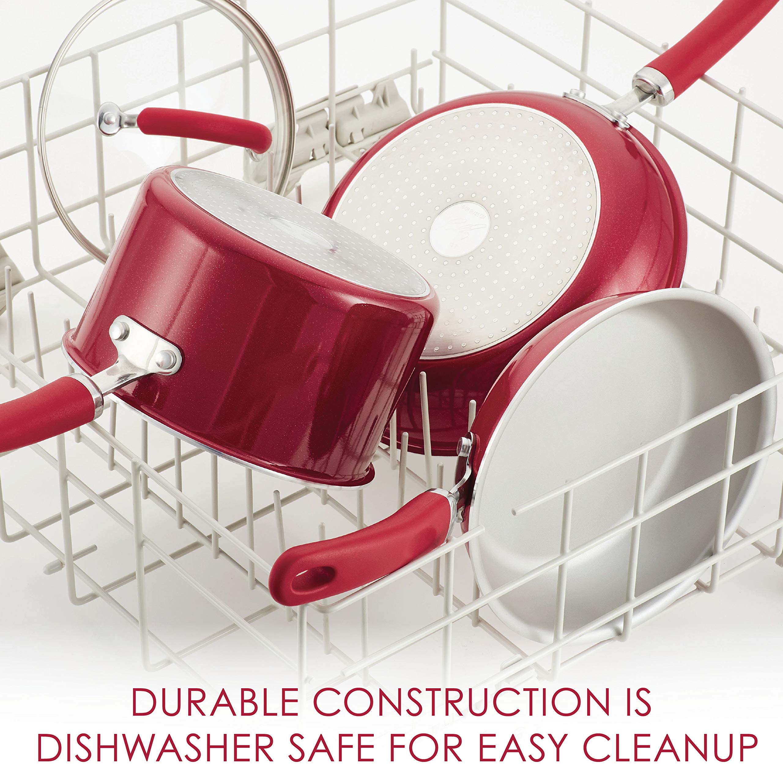 Rachael Ray Create Delicious Nonstick Cookware Pots and Pans Set, 13 Piece, Red Shimmer