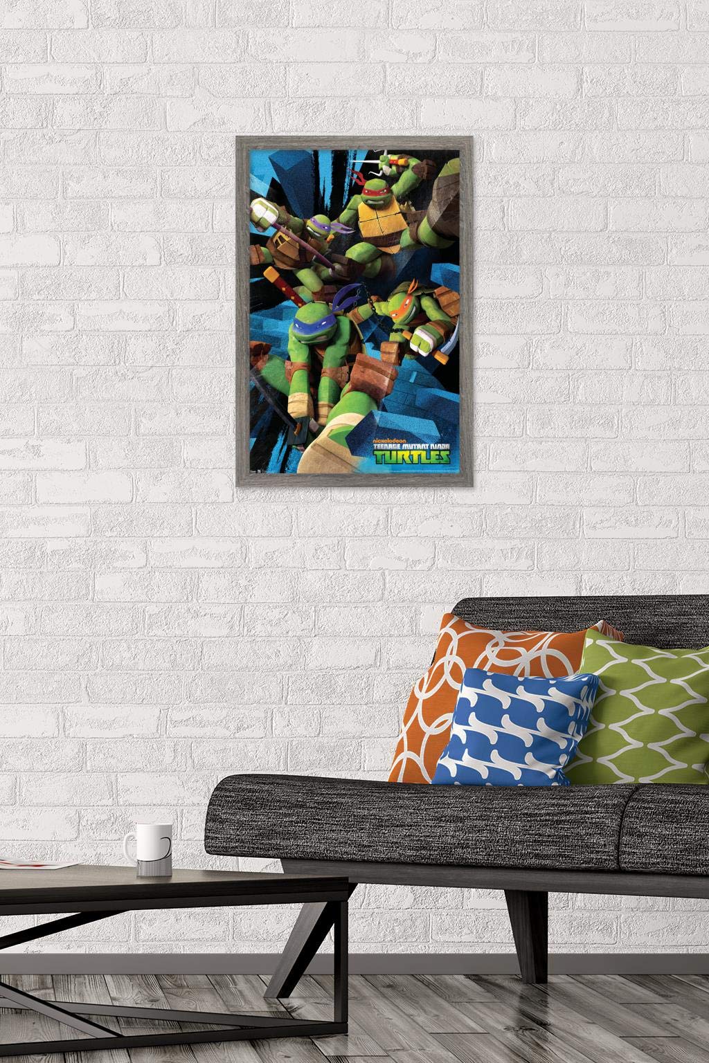 Trends International Nickelodeon Teenage Mutant Ninja Turtles - Attack Wall Poster, 14.725'' X 22.375'', Barnwood Framed Version