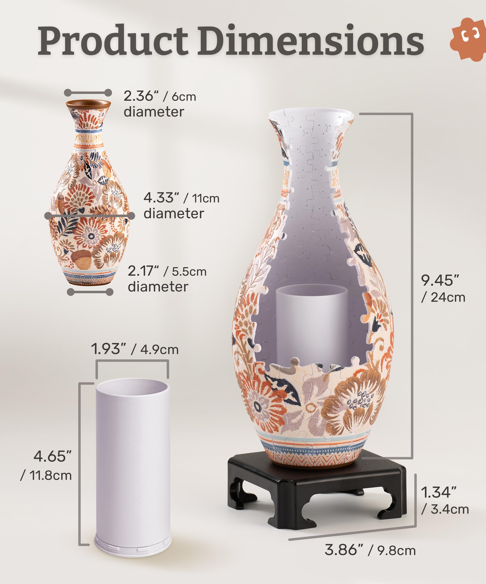 PieceRelax Unique Flower Vase - 3D Puzzle Vase for Adults to Flower Arrangement and Home Decoration Made by 160 Curved and Trans