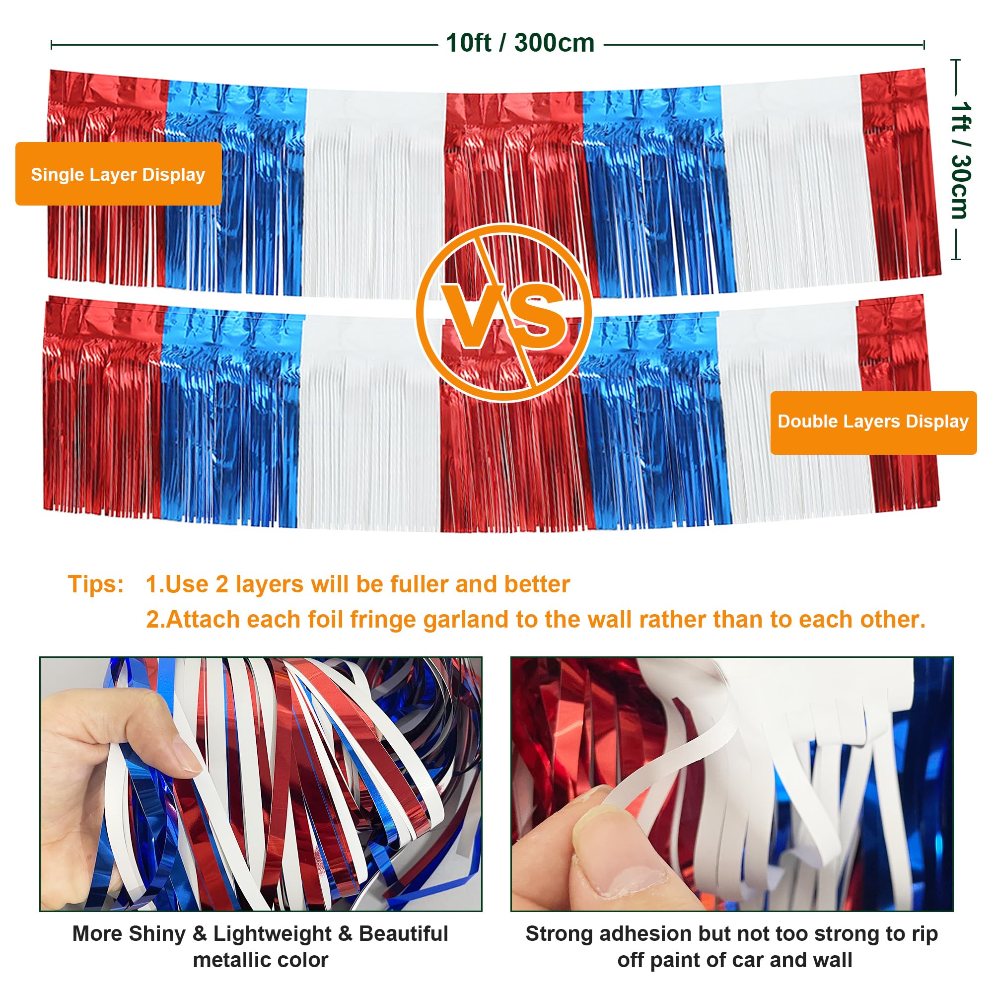 4 Pack 10 Feet Foil Fringe Garland Metallic Tinsel Streamers Banner Wall Hanging Fringe Backdrop Banner For Parade Floats Weddin