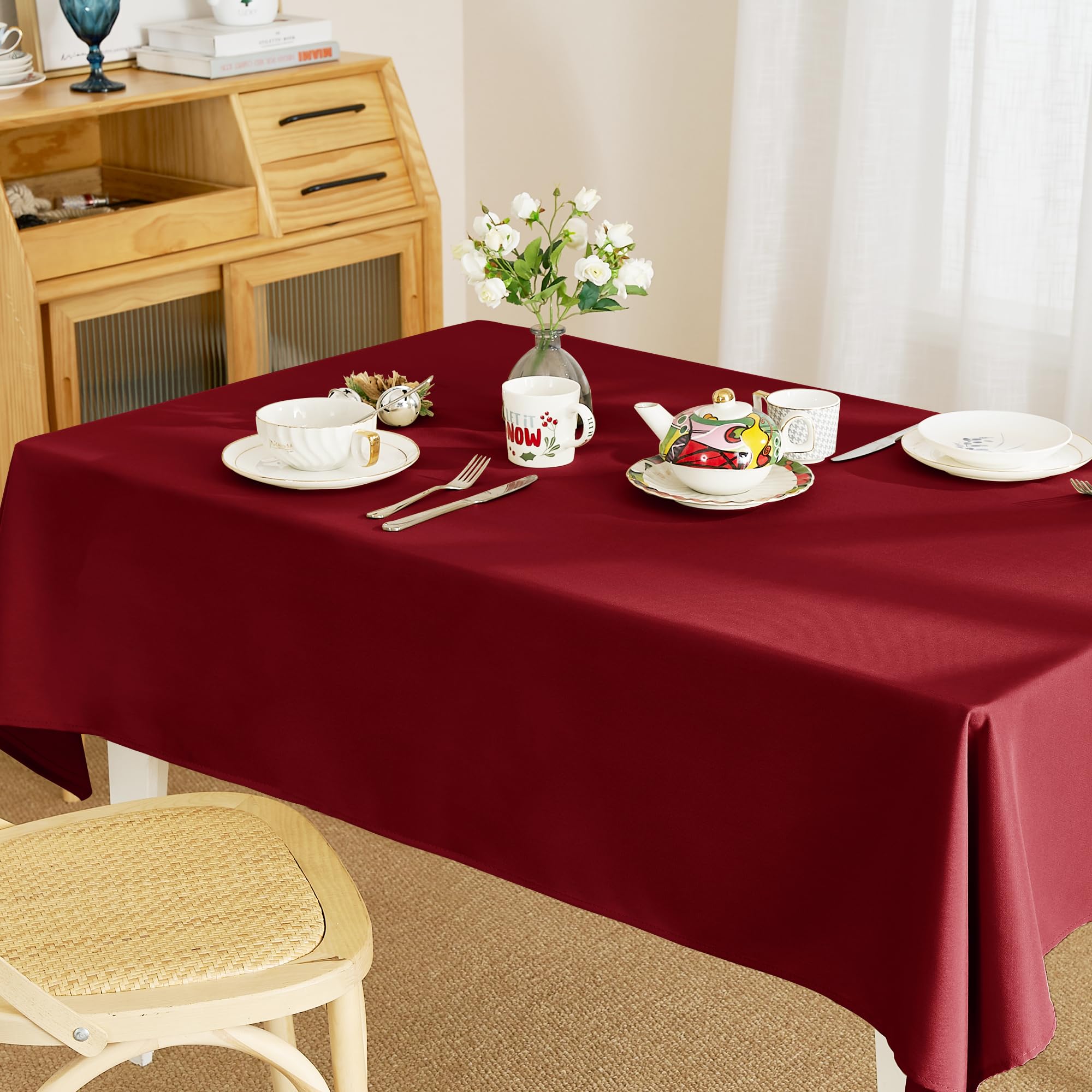 Ryb Home Red Table Cloth - Spill-Proof Waterproof Scratch Resistant Tablecloth For Banquet Dining Trade Show Indoor Outdoor Use,