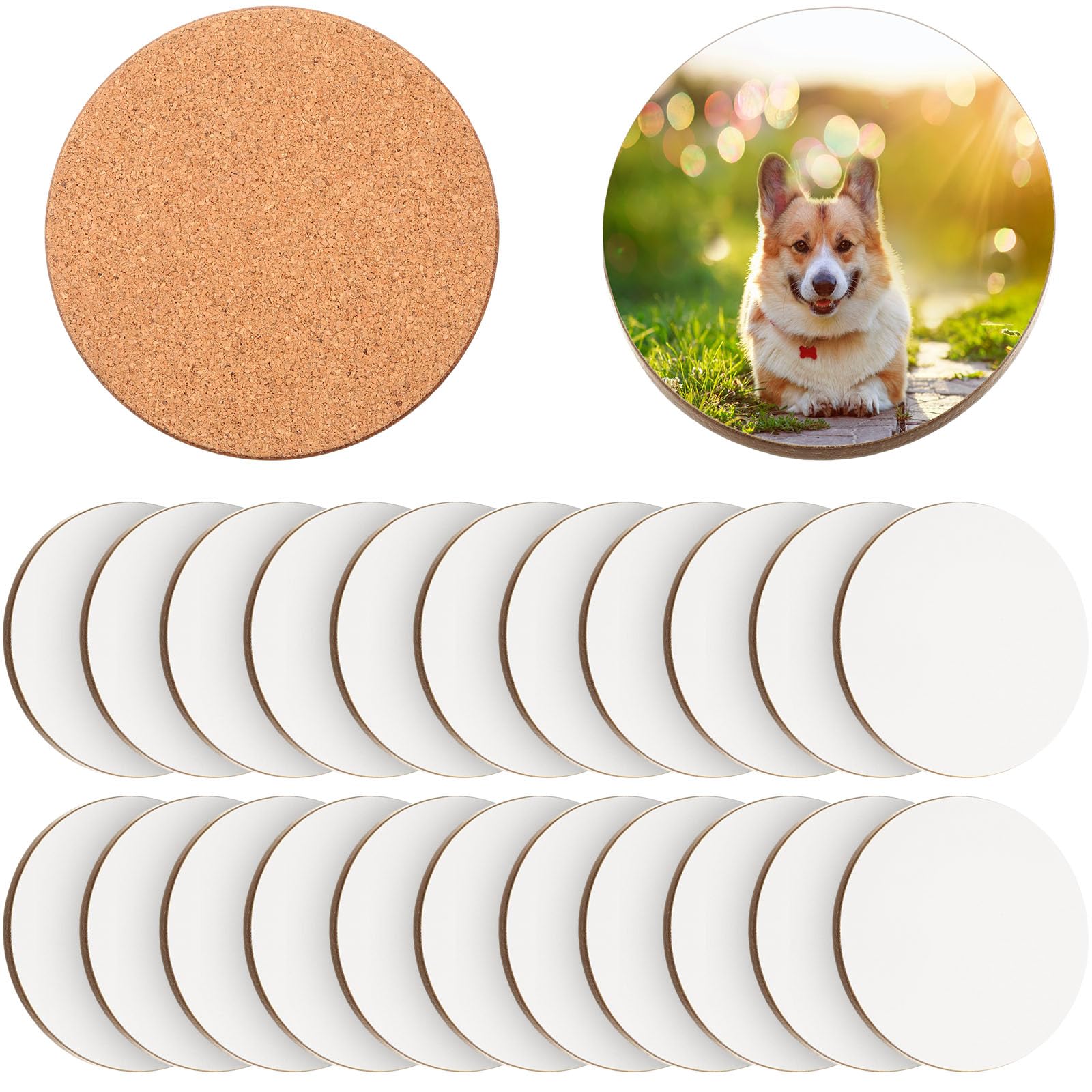 Ziliny 24 Pcs Sublimation Coasters 4 x 4 Inch Hardboard Coaster Cork and MDF Blank Coasters Sublimation Car Coasters Heat Press 