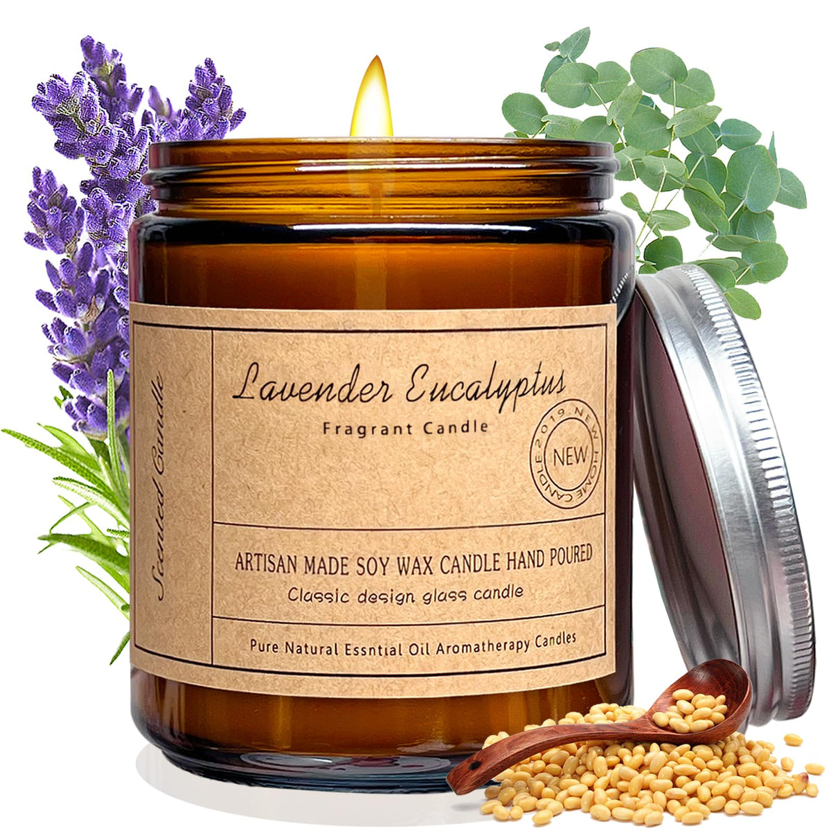 Scented Candles, 7oz Lavender Eucalyptus Candles for Home Scented, Aromatherapy Candle, Soy Wax Candle Gifts for Women, Stress R